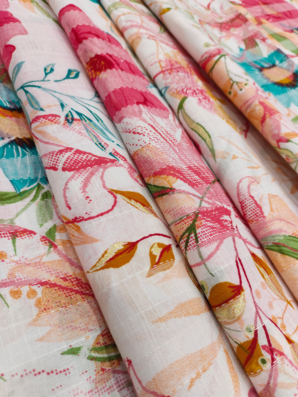 Cotton patta floral digital print with gold foile.