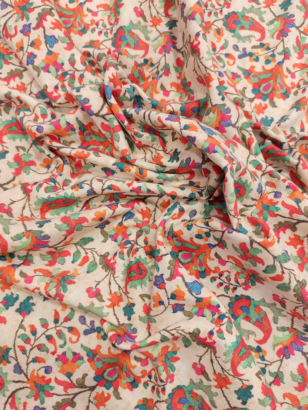 Cotton cream base digital print with red and green.