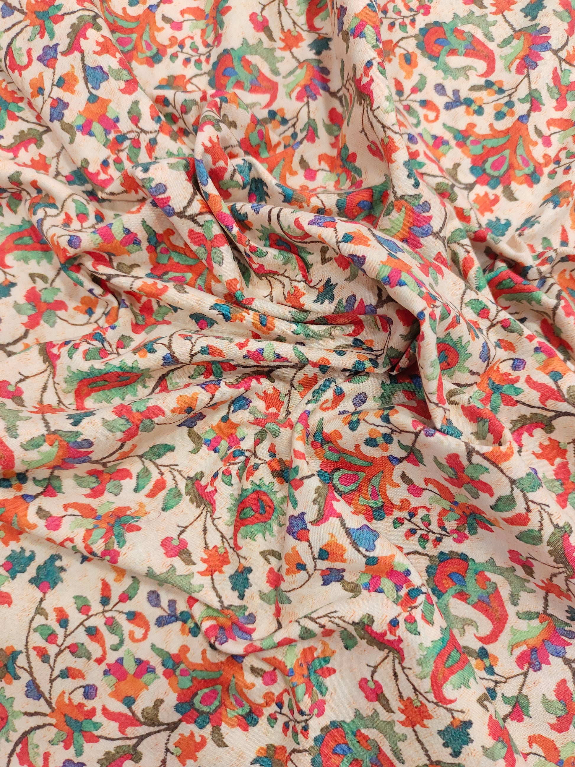 Cotton cream base digital print with red and green.