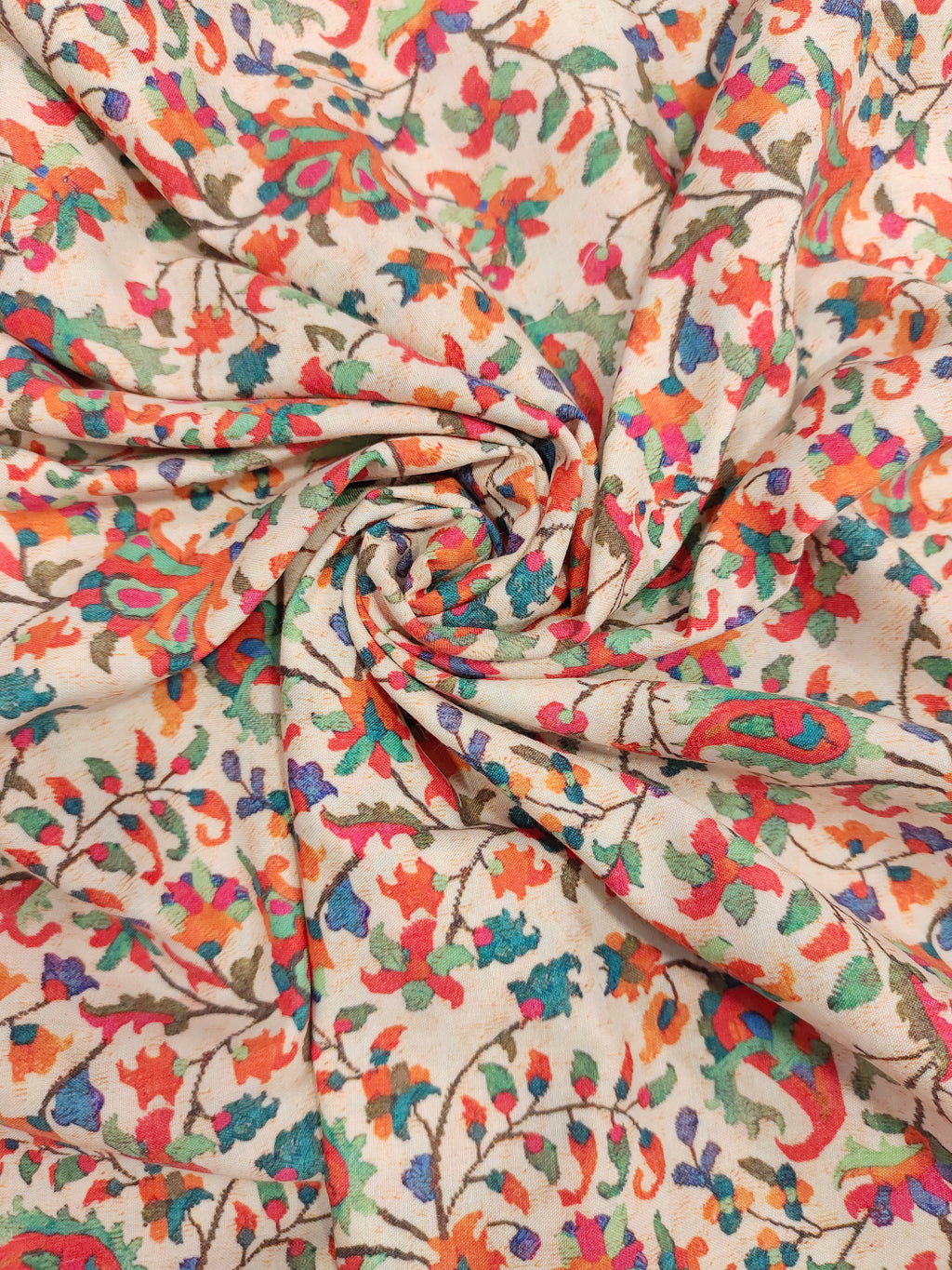 Cotton cream base digital print with red and green.