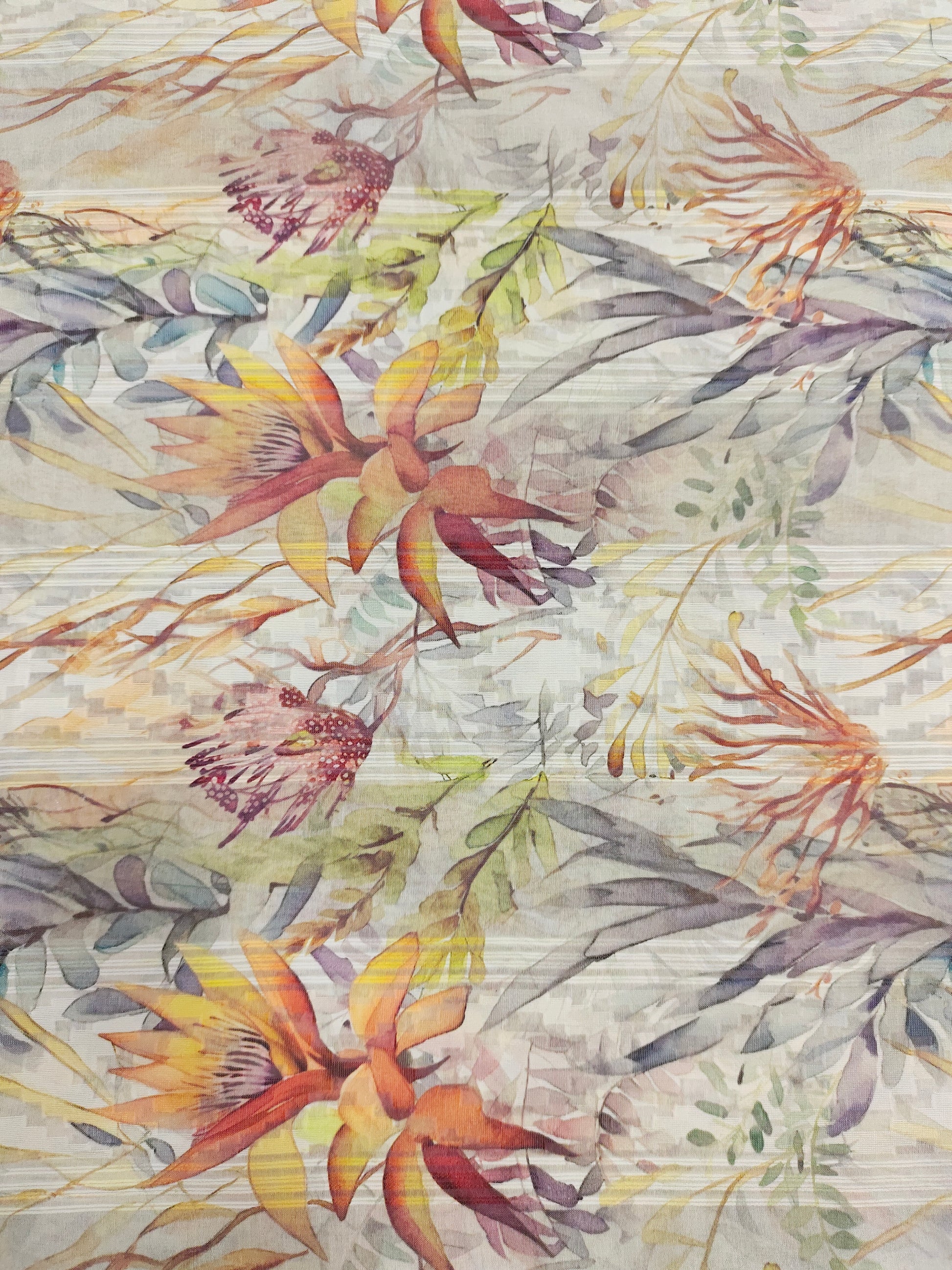 Polycot digital jacquard print maroon green and grey.