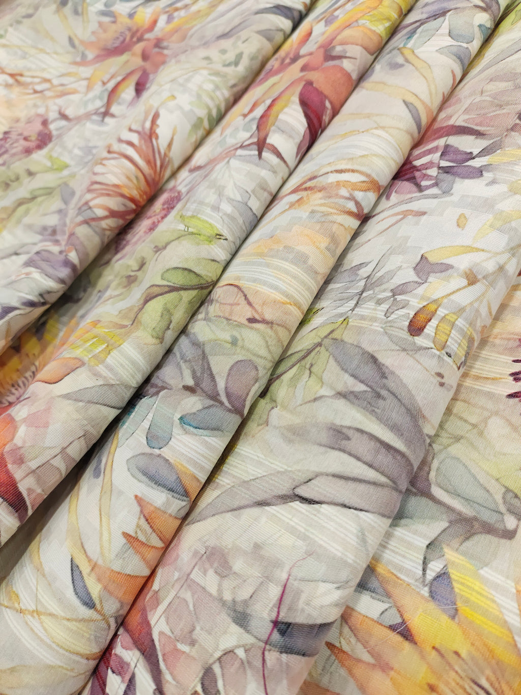 Polycot digital jacquard print maroon green and grey.