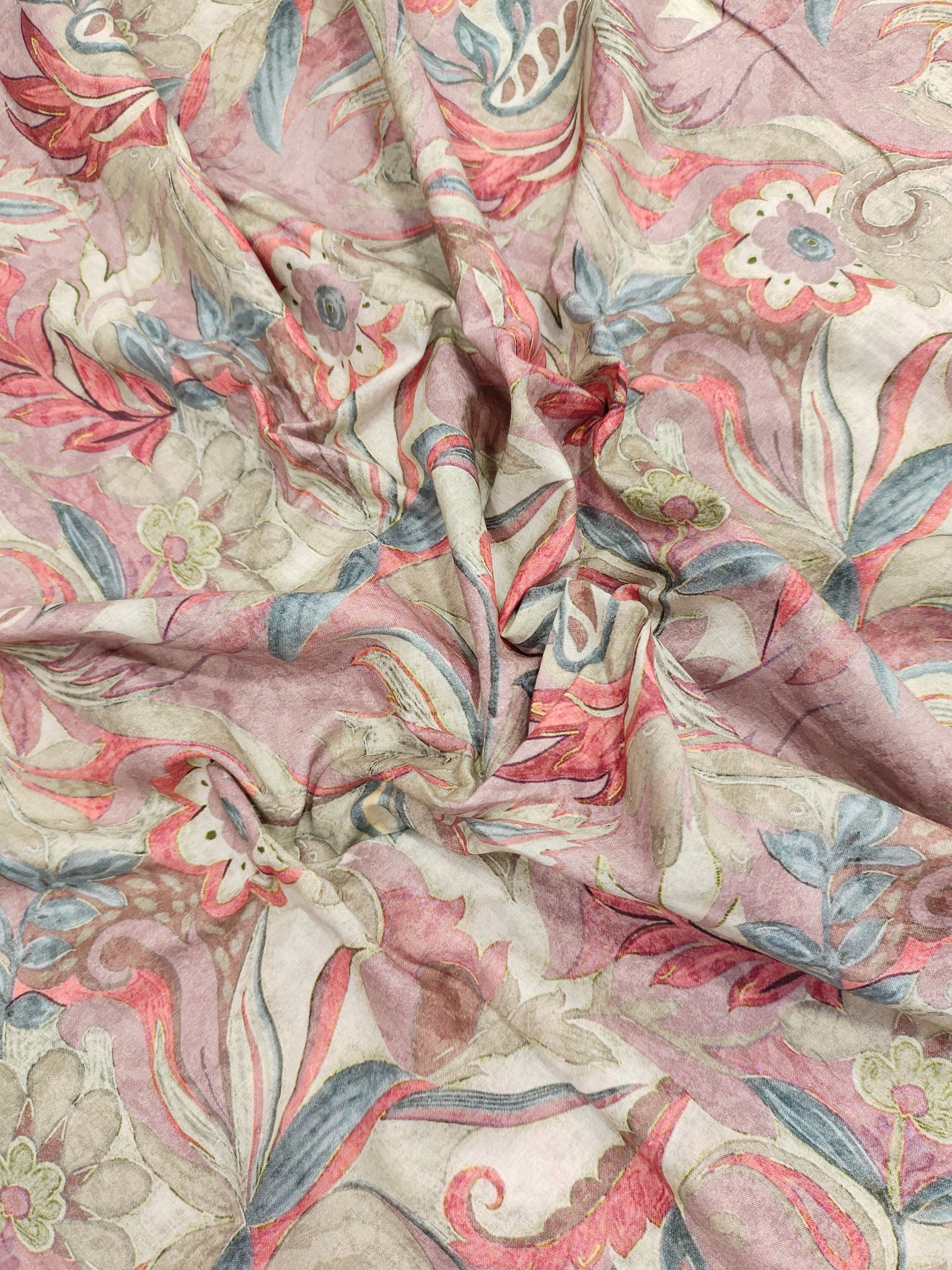 Cotton digital print with blu and tomato jaal print.