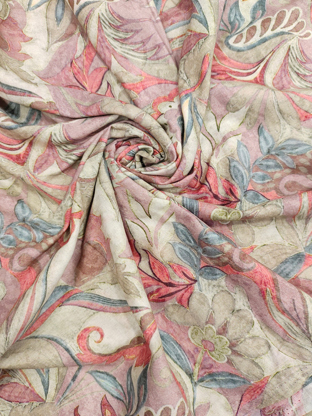 Cotton digital print with blu and tomato jaal print.