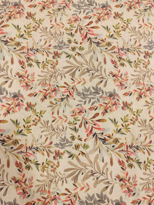 Beige cotton digital print with red light brown and grey.