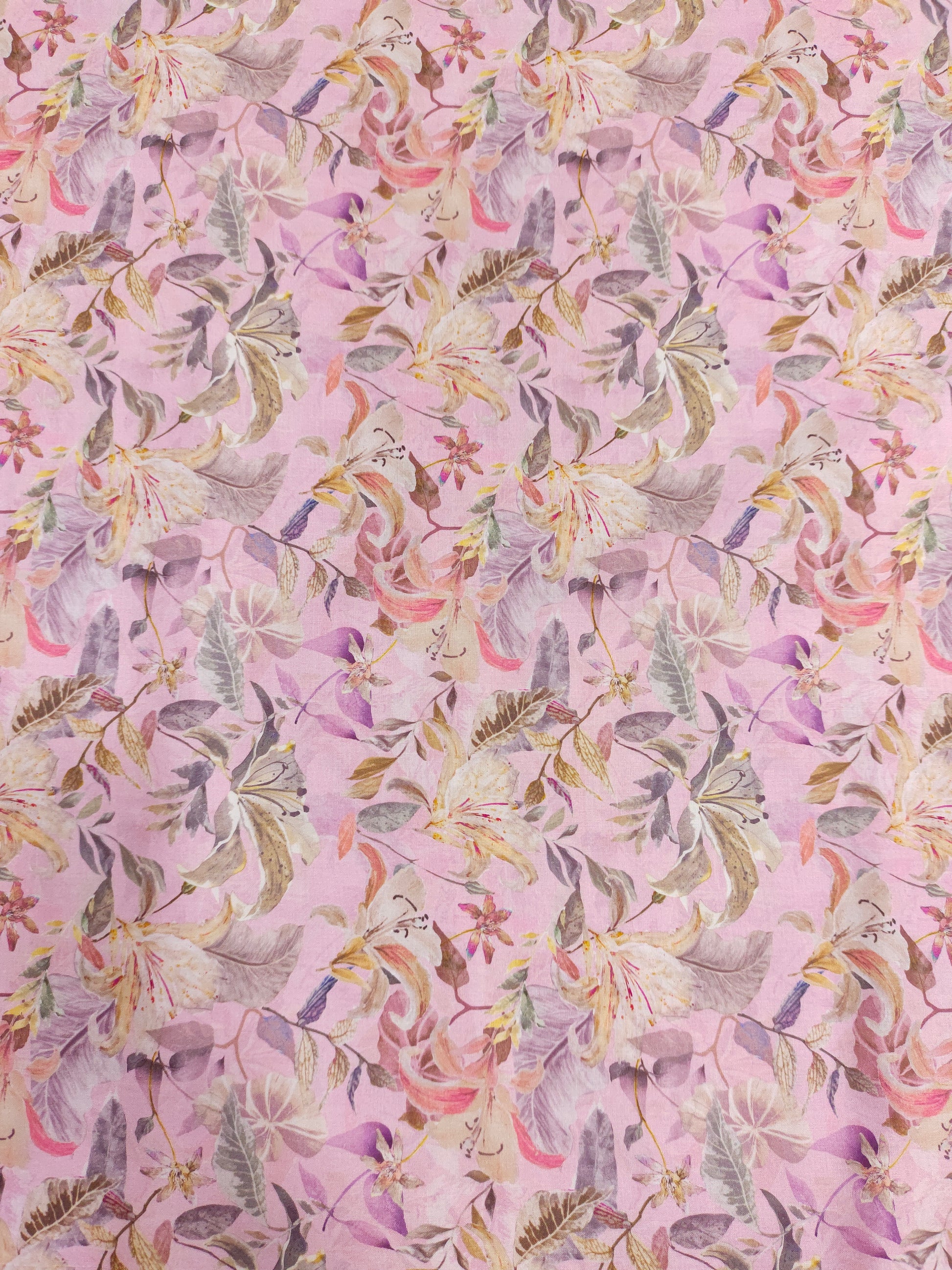 Pink allover digital print with grey beige and peach.