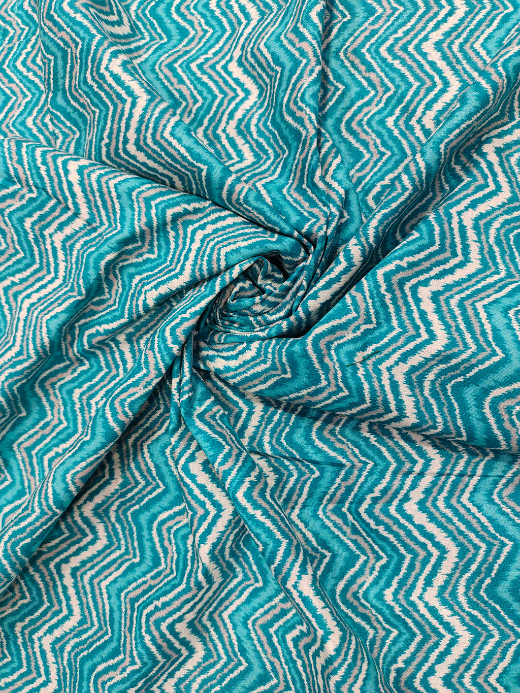 Cotton blue rick rack mill print.