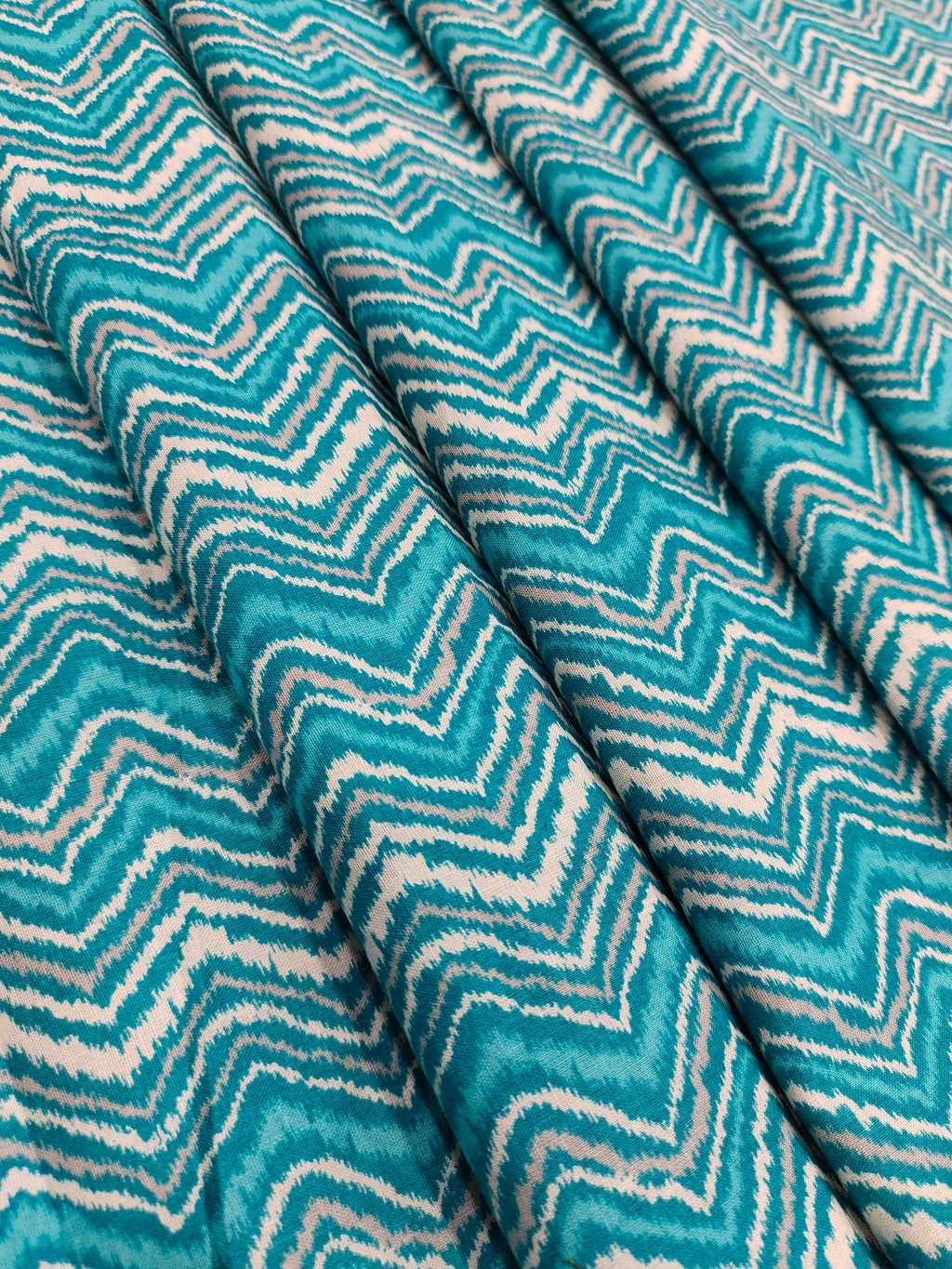 Cotton blue rick rack mill print.