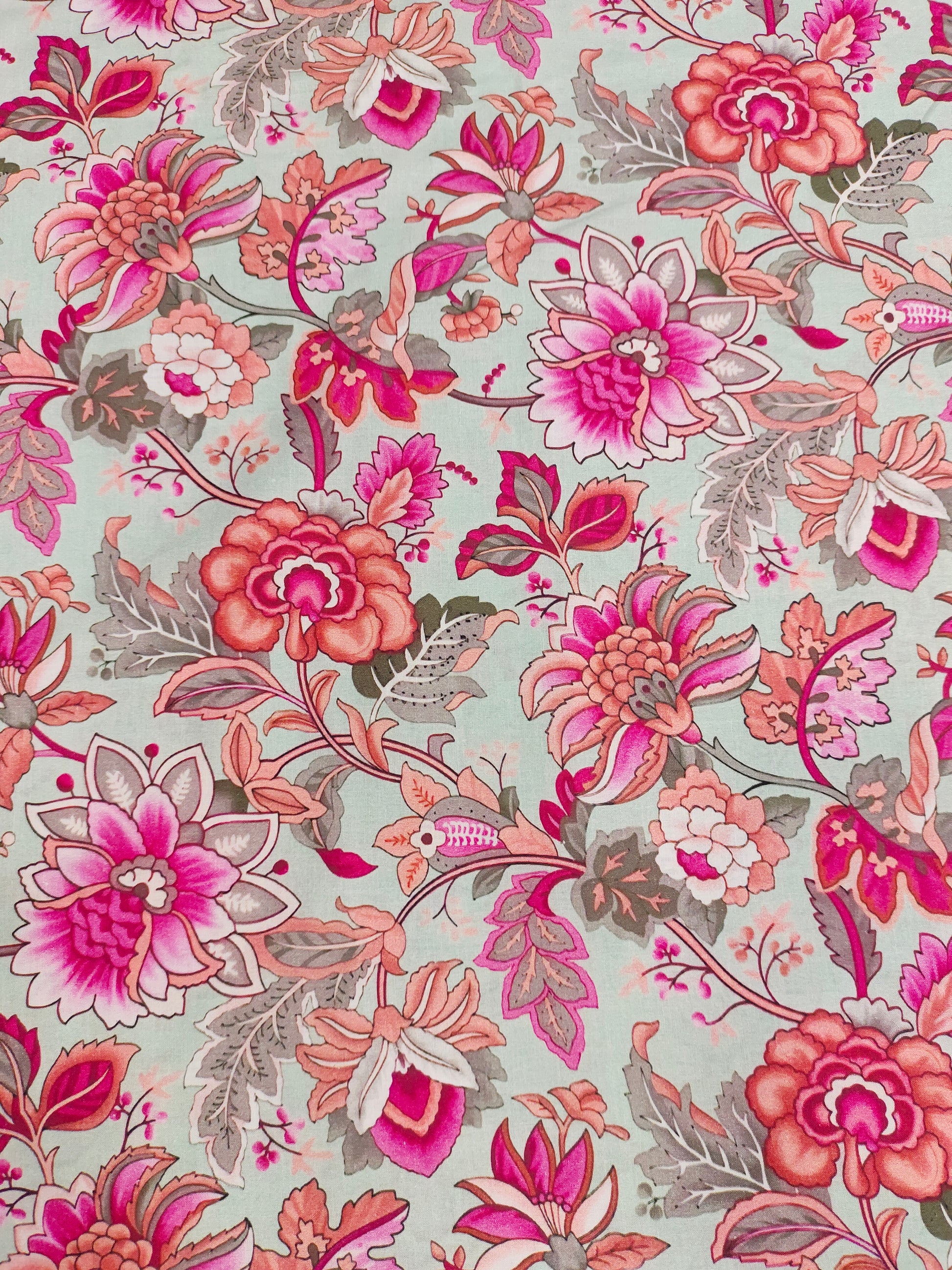 Light grey base with dark pink and peach floral print.