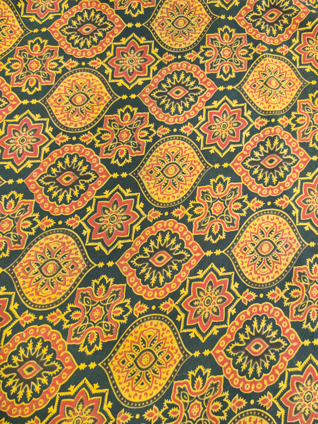 Green and yellow pure cotton ajrak print.