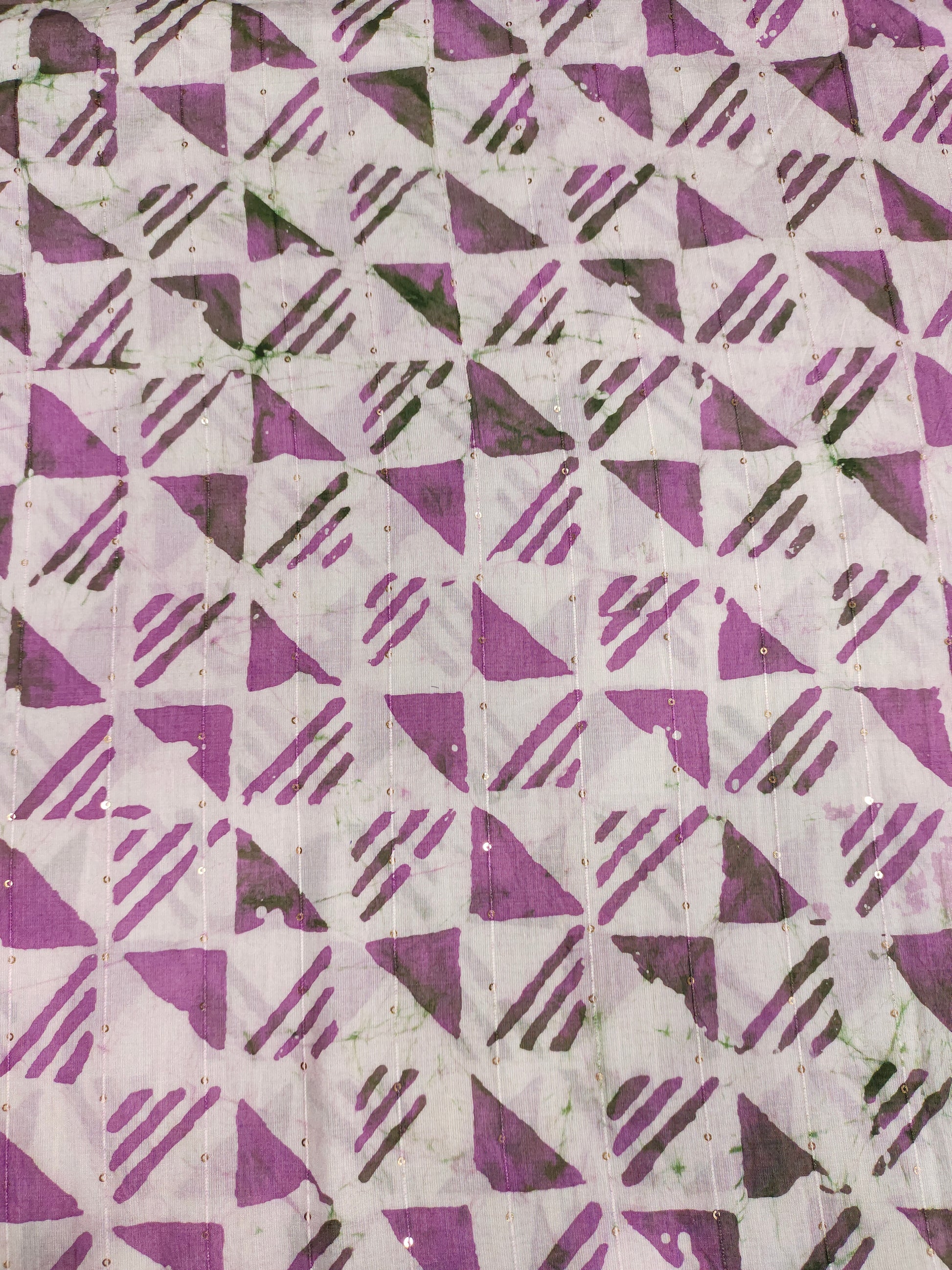 Chanderi silk purple batiq print with sequins