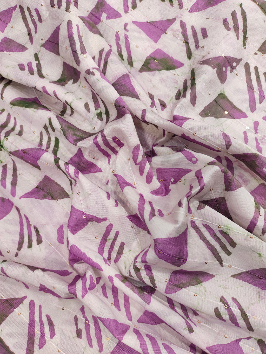 Chanderi silk purple batiq print with sequins