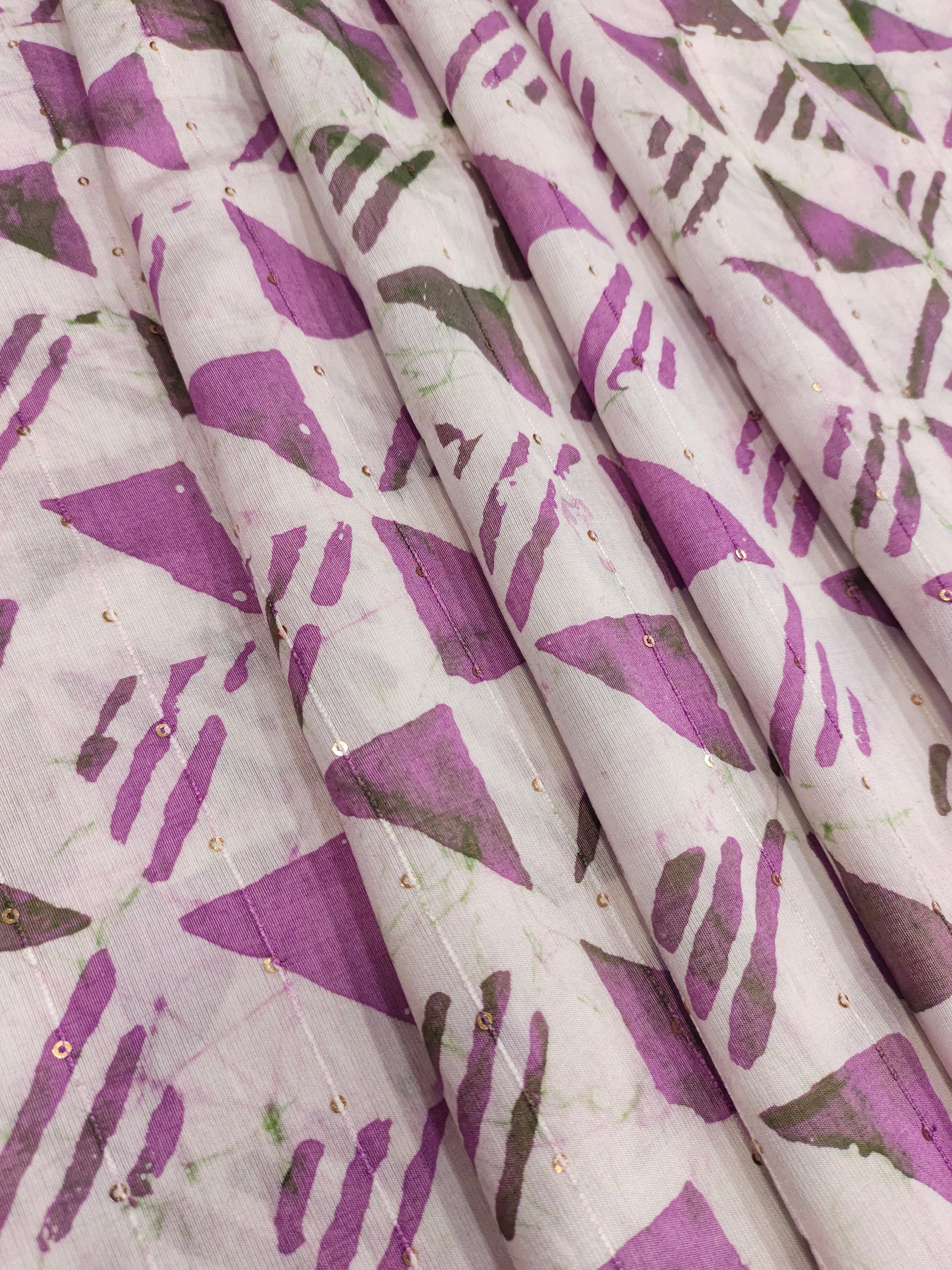 Chanderi silk purple batiq print with sequins
