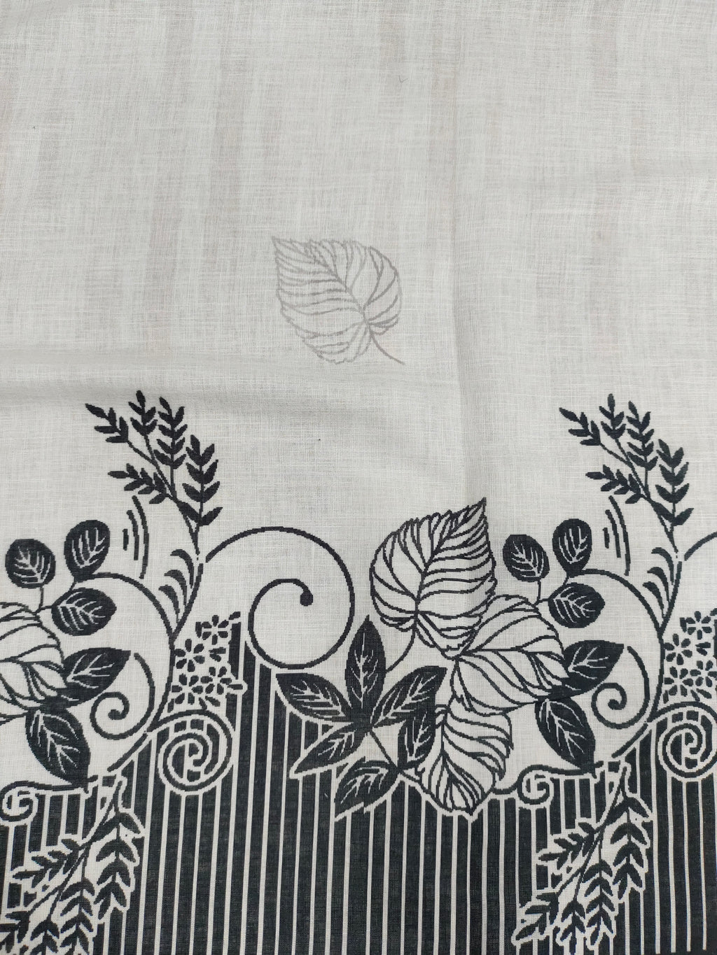 Offwhite base cotton linen fabric with black daman print.