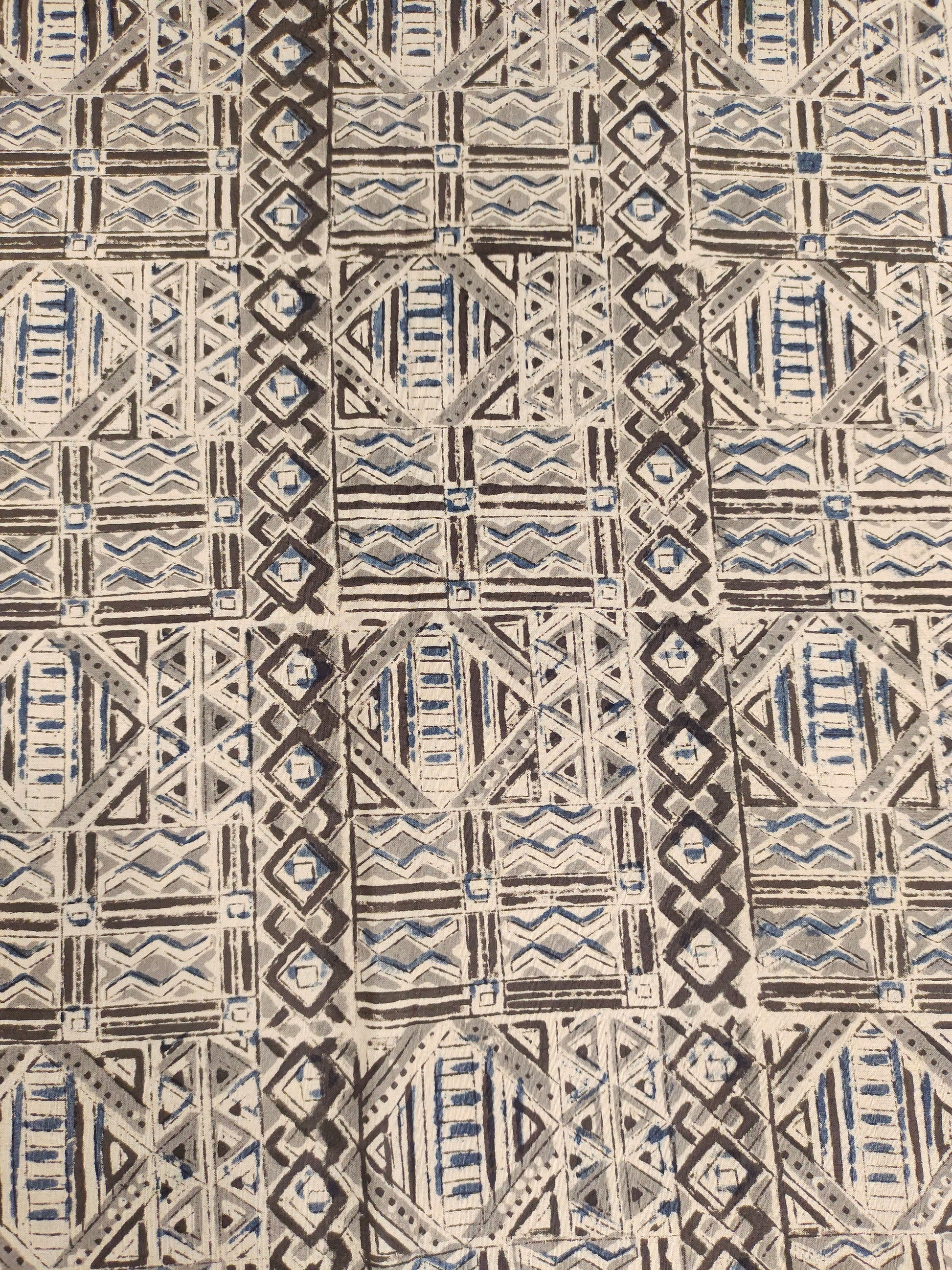 Grey and black abstract kalamkari print.