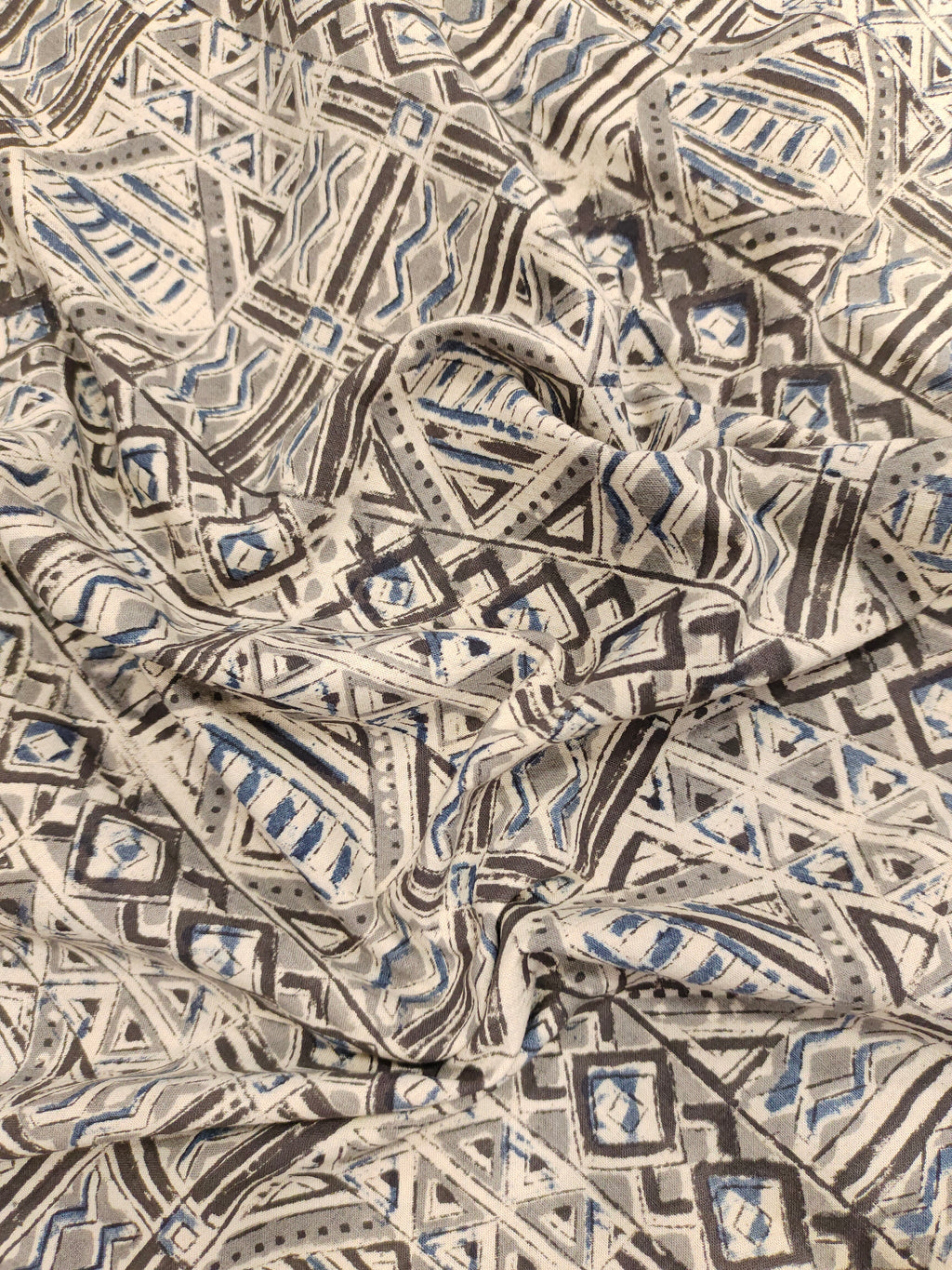 Grey and black abstract kalamkari print.