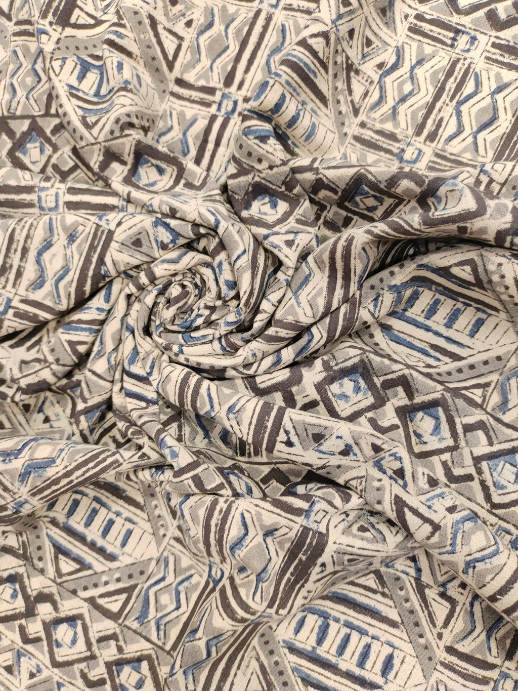 Grey and black abstract kalamkari print.