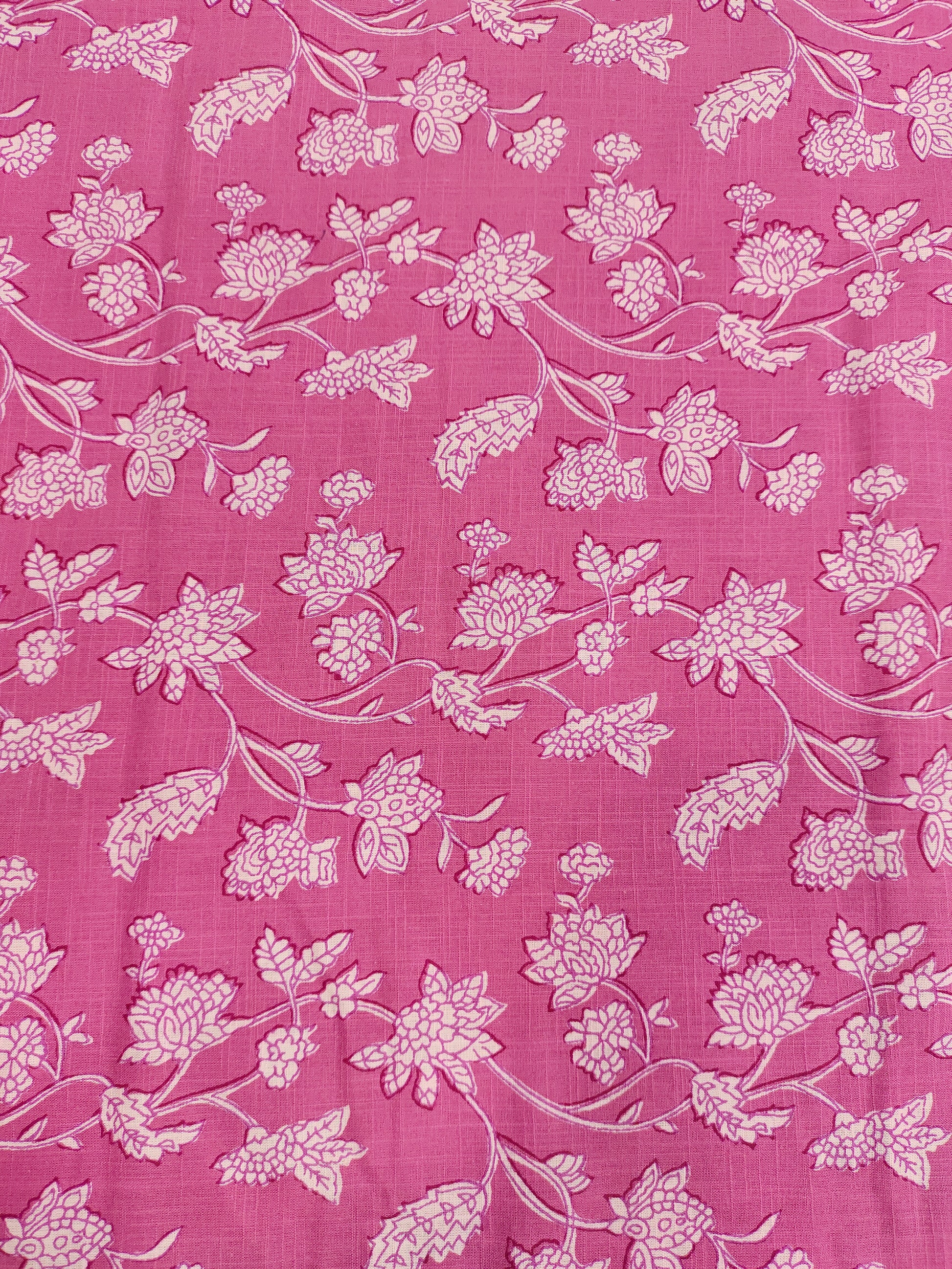 Pink cotton slub printed fabric all over jaal.