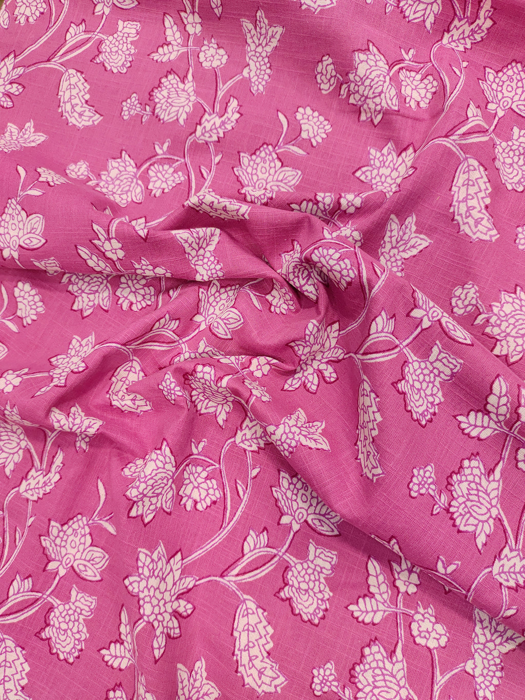 Pink cotton slub printed fabric all over jaal.