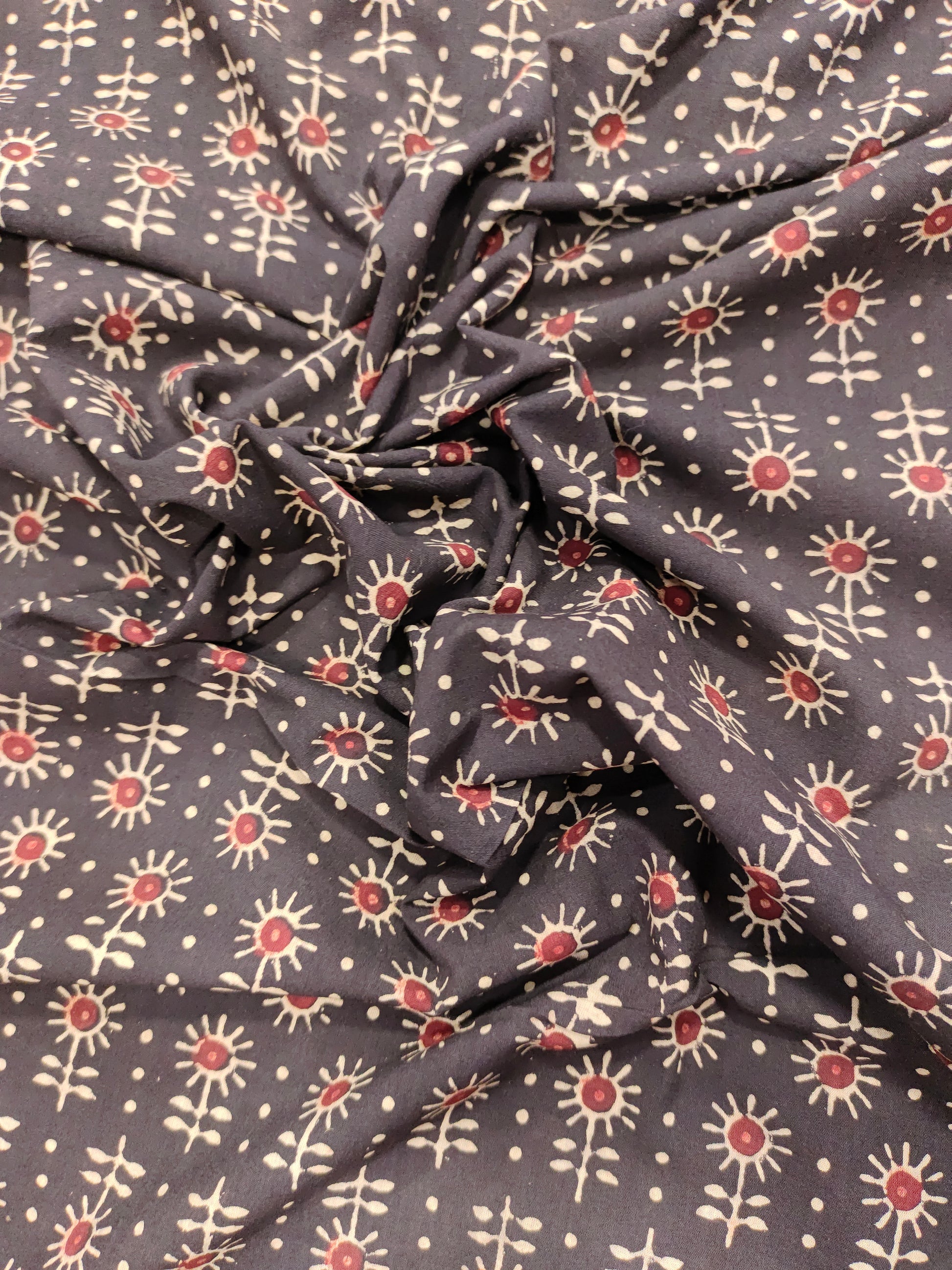 Pure cotton ajrakprint on black with maroon and beige