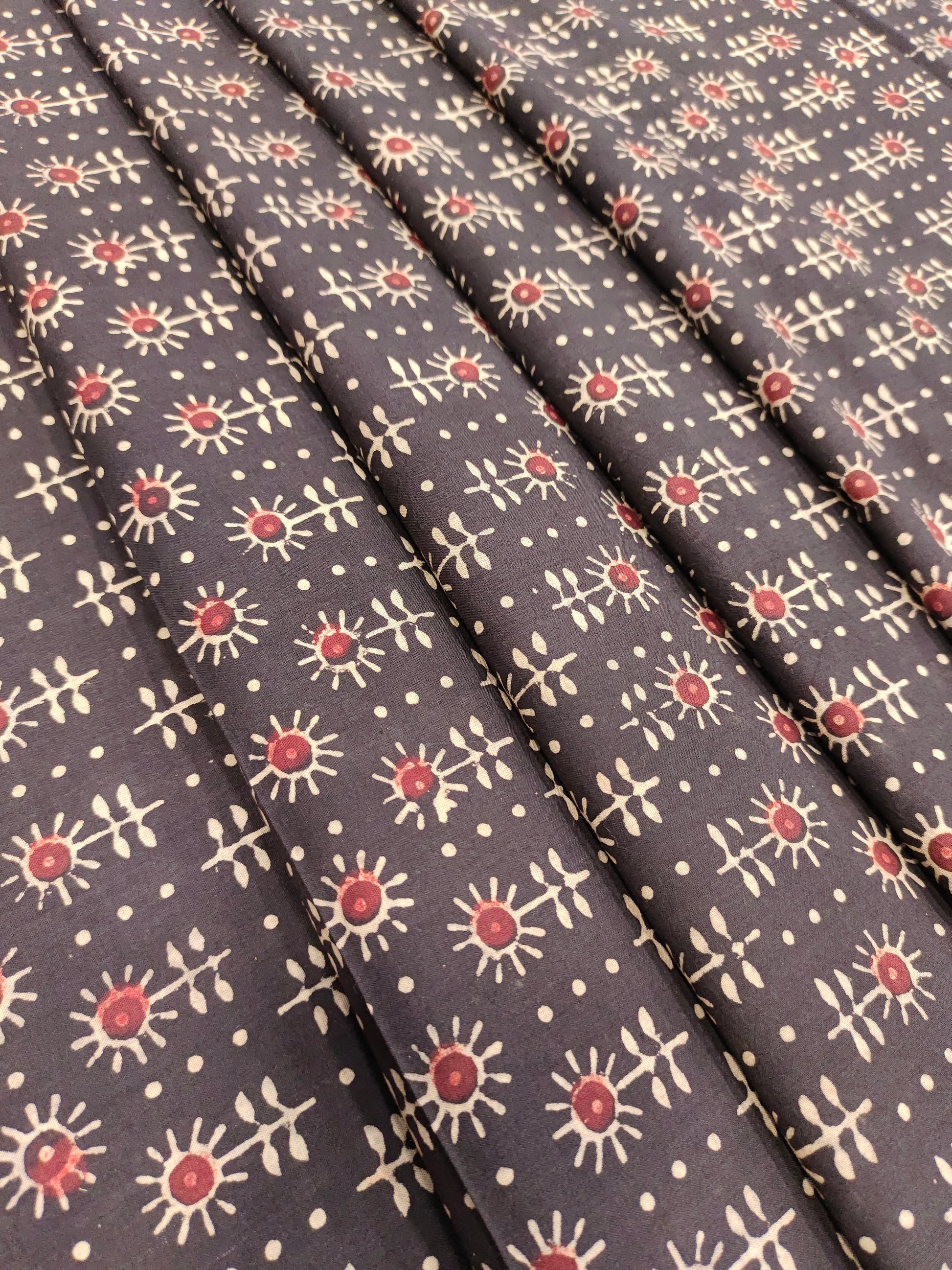 Pure cotton ajrakprint on black with maroon and beige