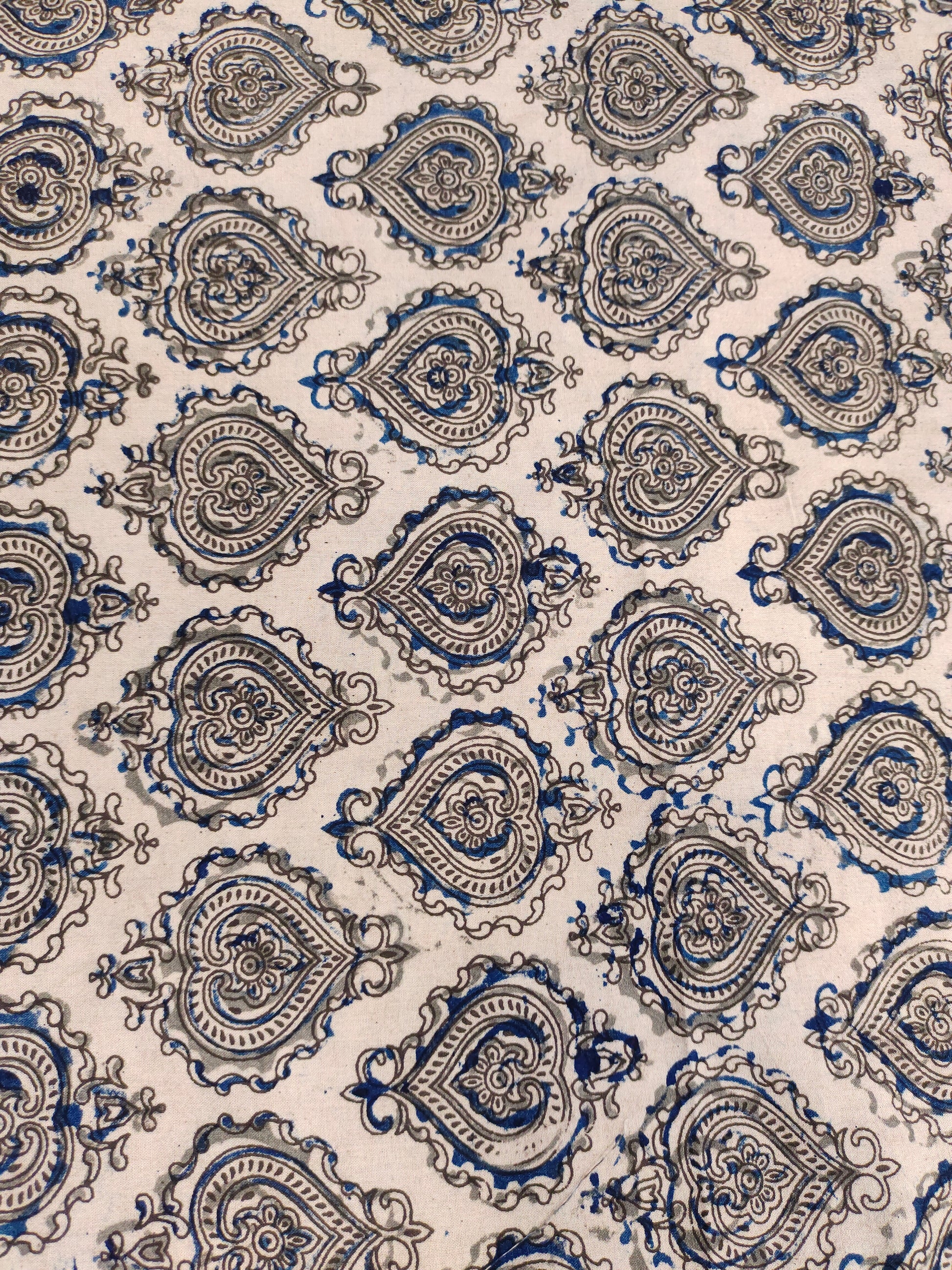 Cotton ajrak print with grey and blue.