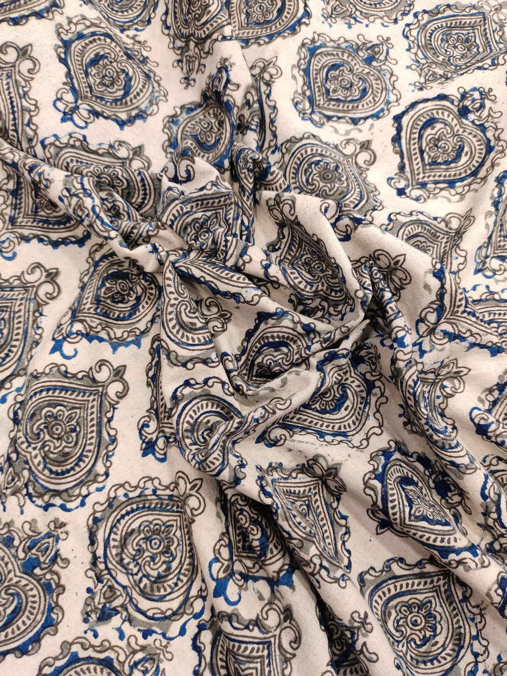 Cotton ajrak print with grey and blue.