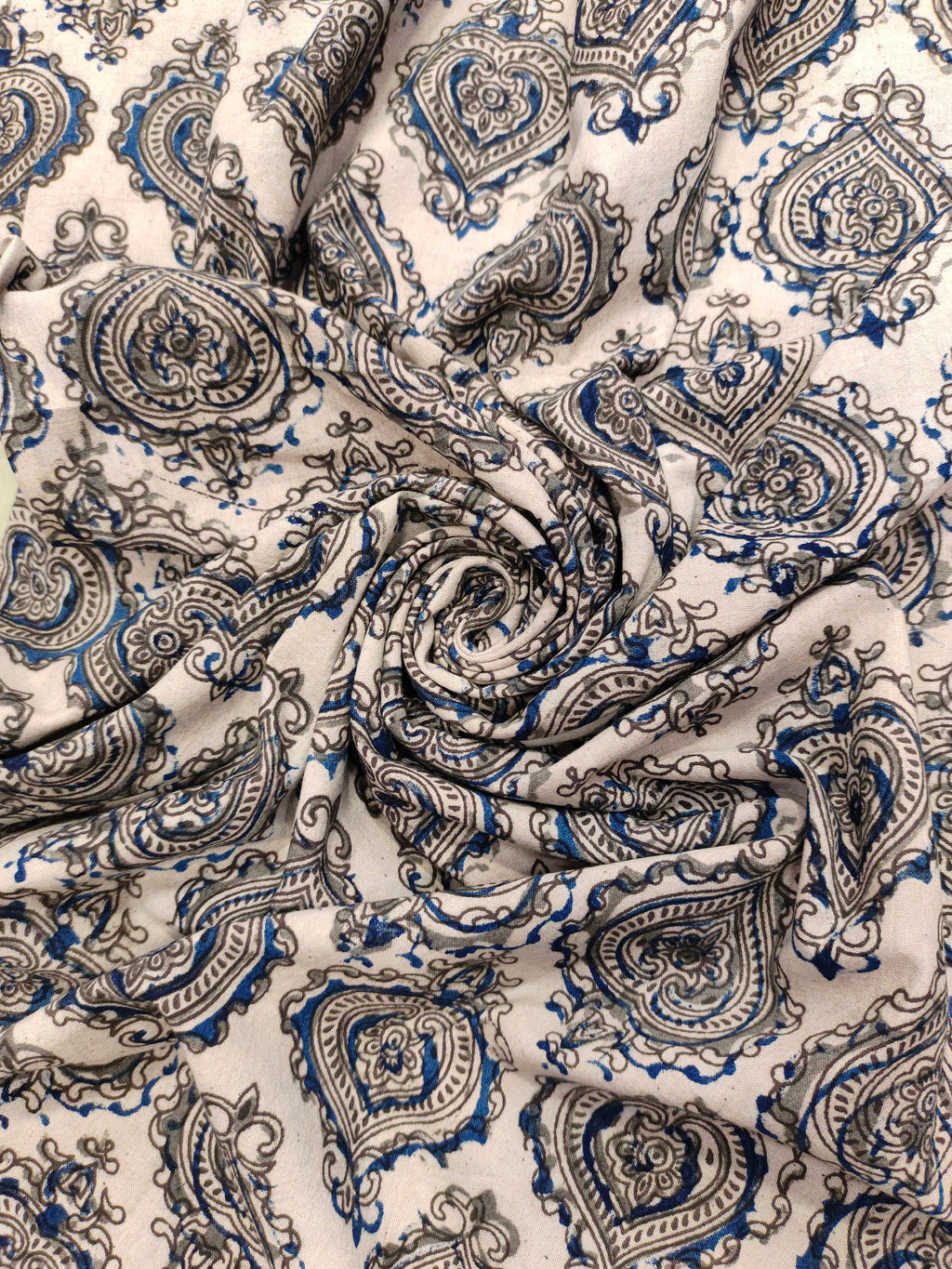 Cotton ajrak print with grey and blue.