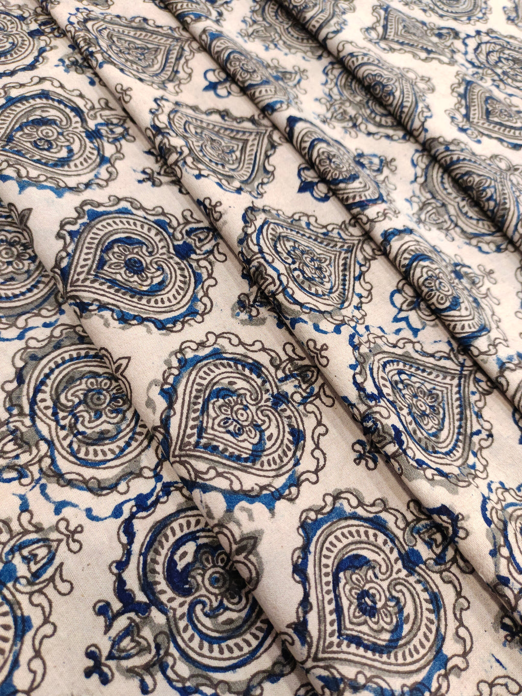 Cotton ajrak print with grey and blue.
