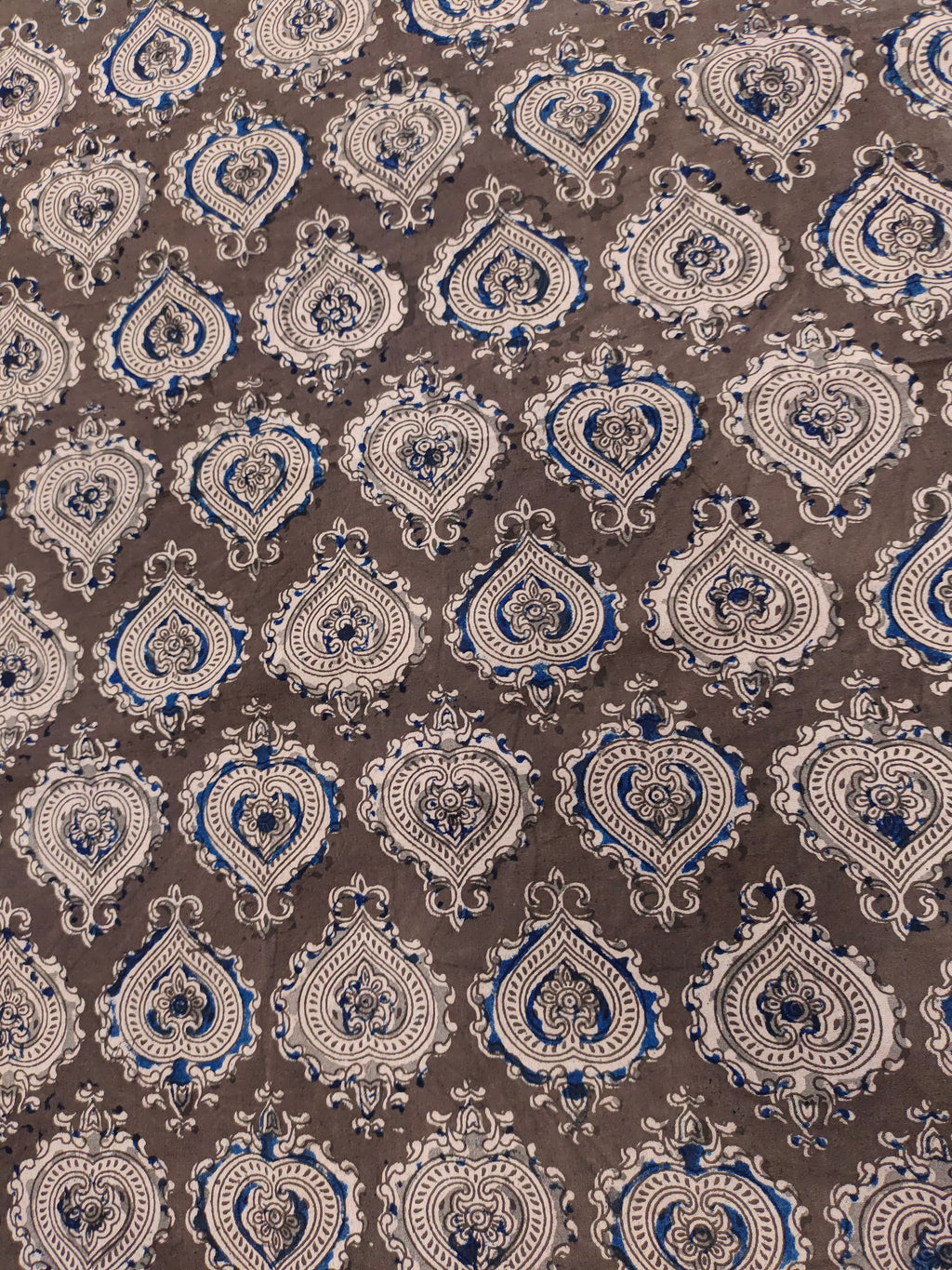 Greyish brown kalamkari with beige and blue