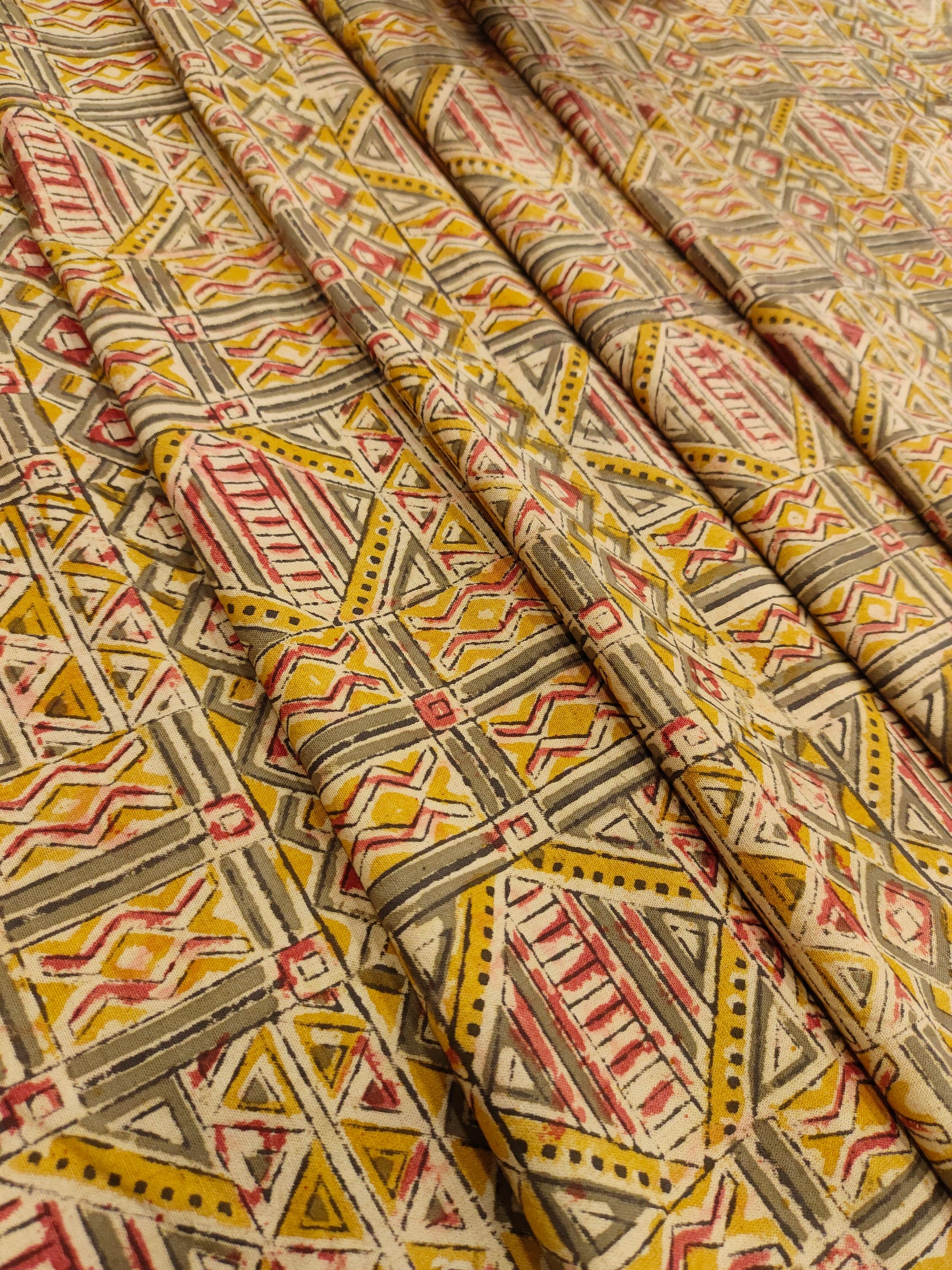 Mustard abstract print kalamkari.