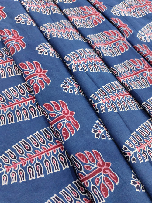 Ajrak print blue fabric with maroon traditional motif print.