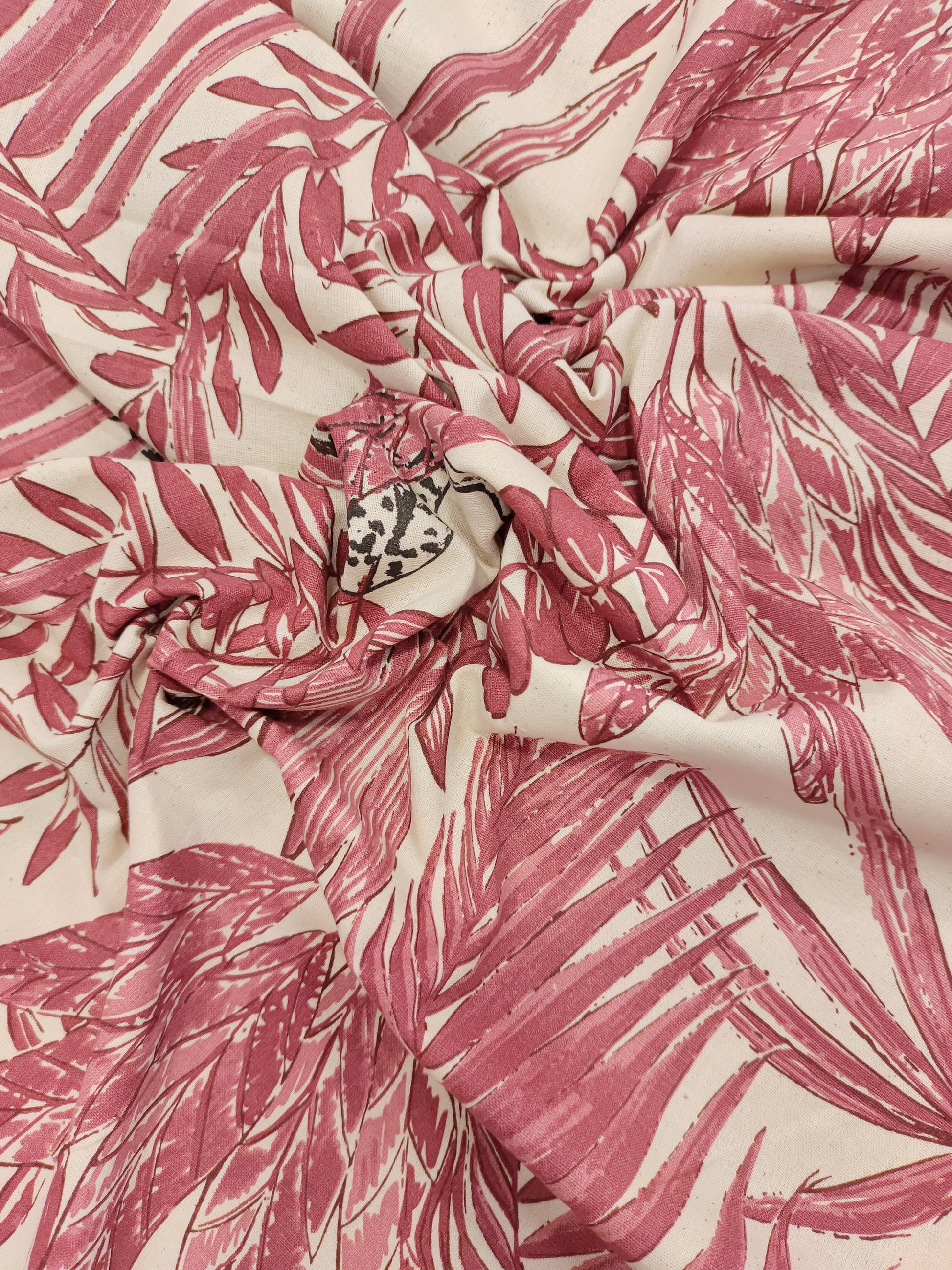 Light maroon cotton flex jungle print.