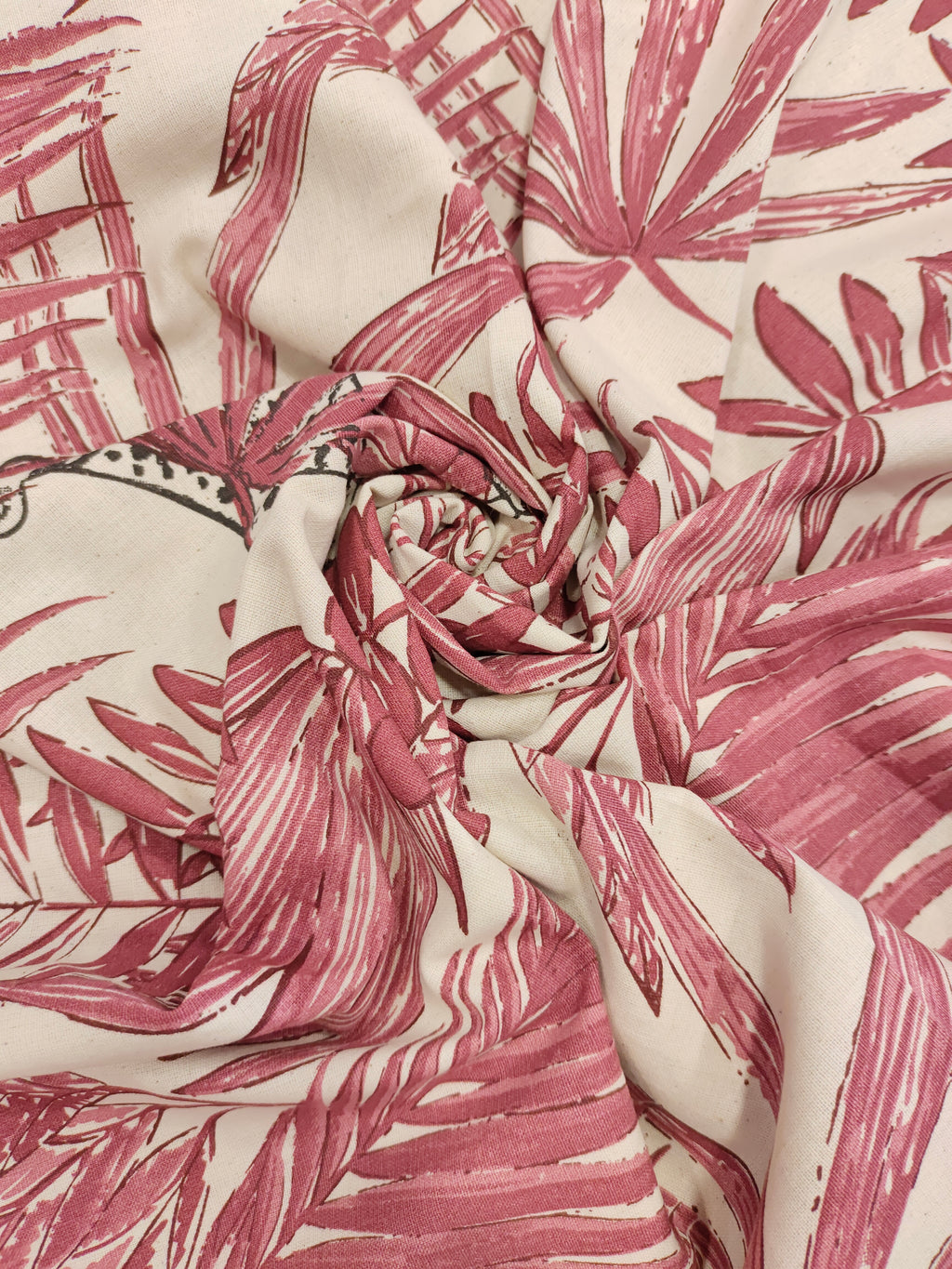 Light maroon cotton flex jungle print.
