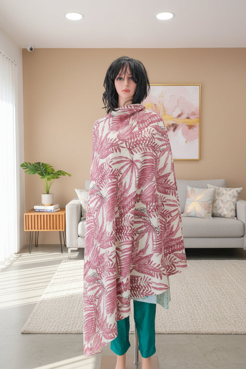 Light maroon cotton flex jungle print.