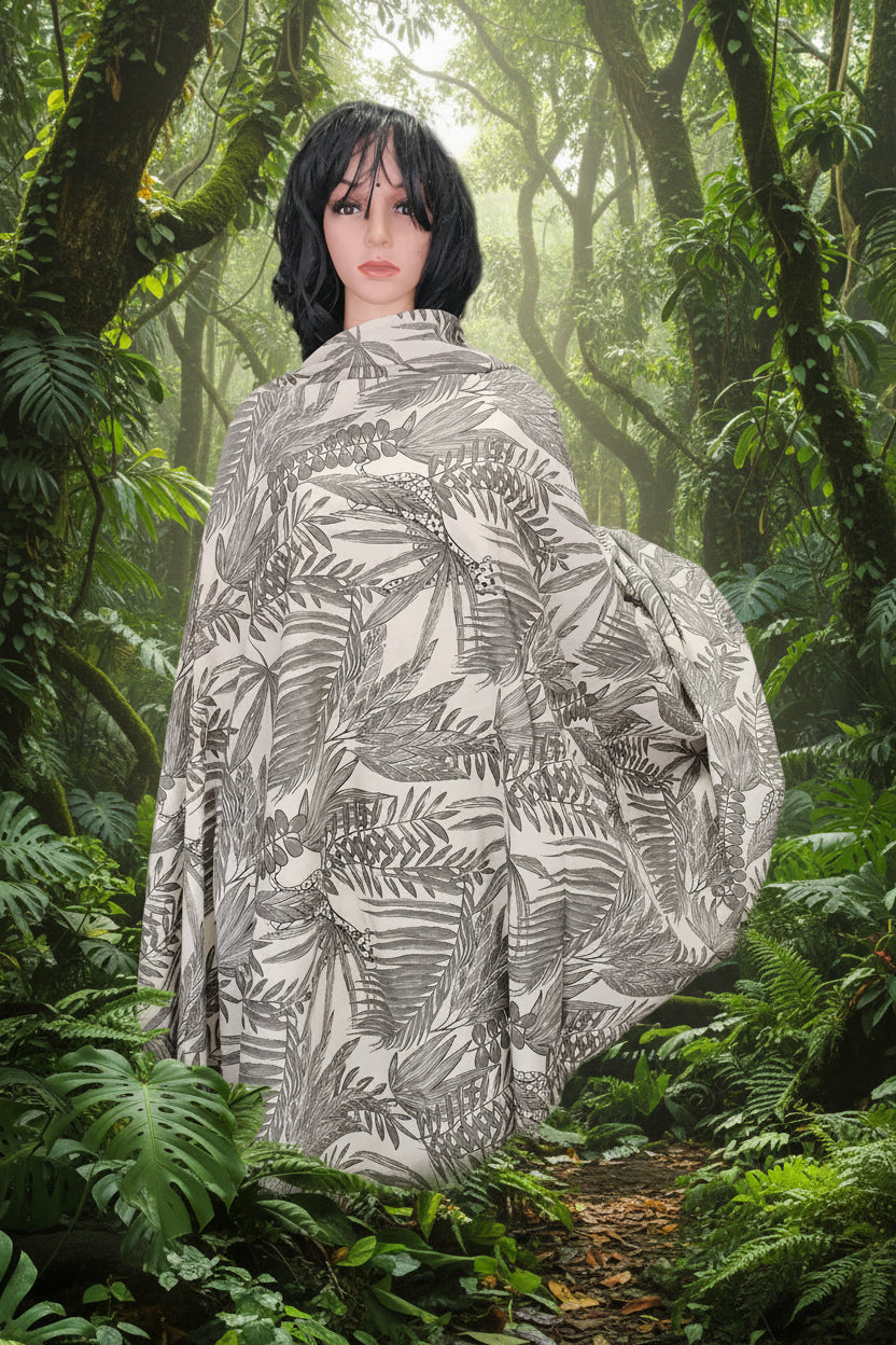 Cream flex cotton fabric jungle print with grey.