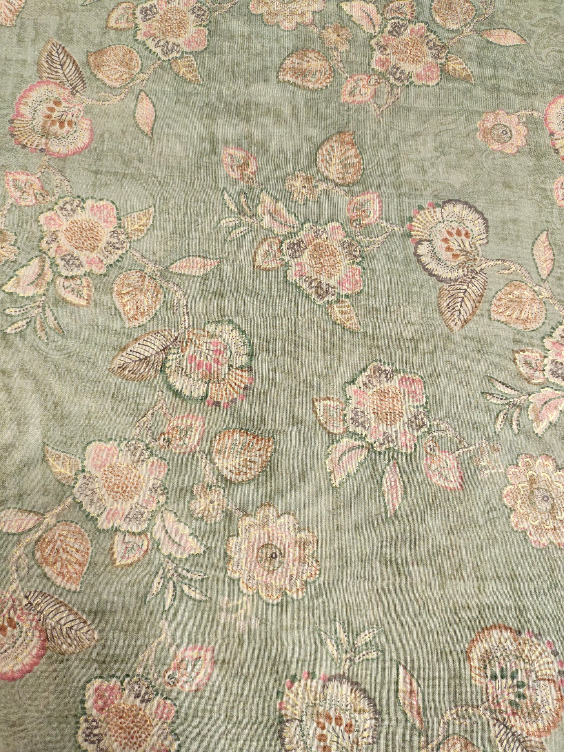 Light green linen aisha print with pink and gold foile.