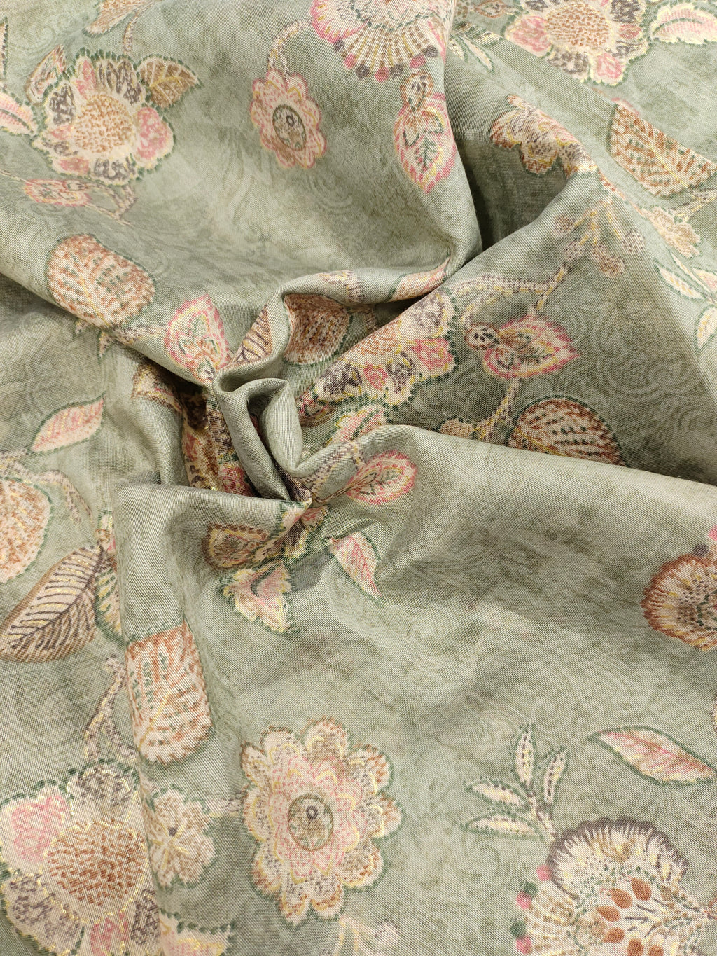 Light green linen aisha print with pink and gold foile.