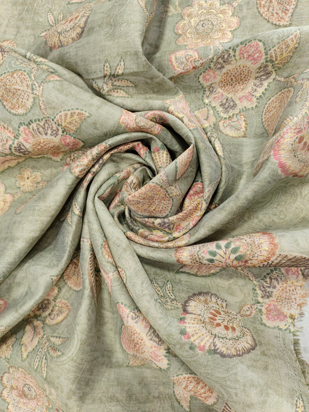 Light green linen aisha print with pink and gold foile.