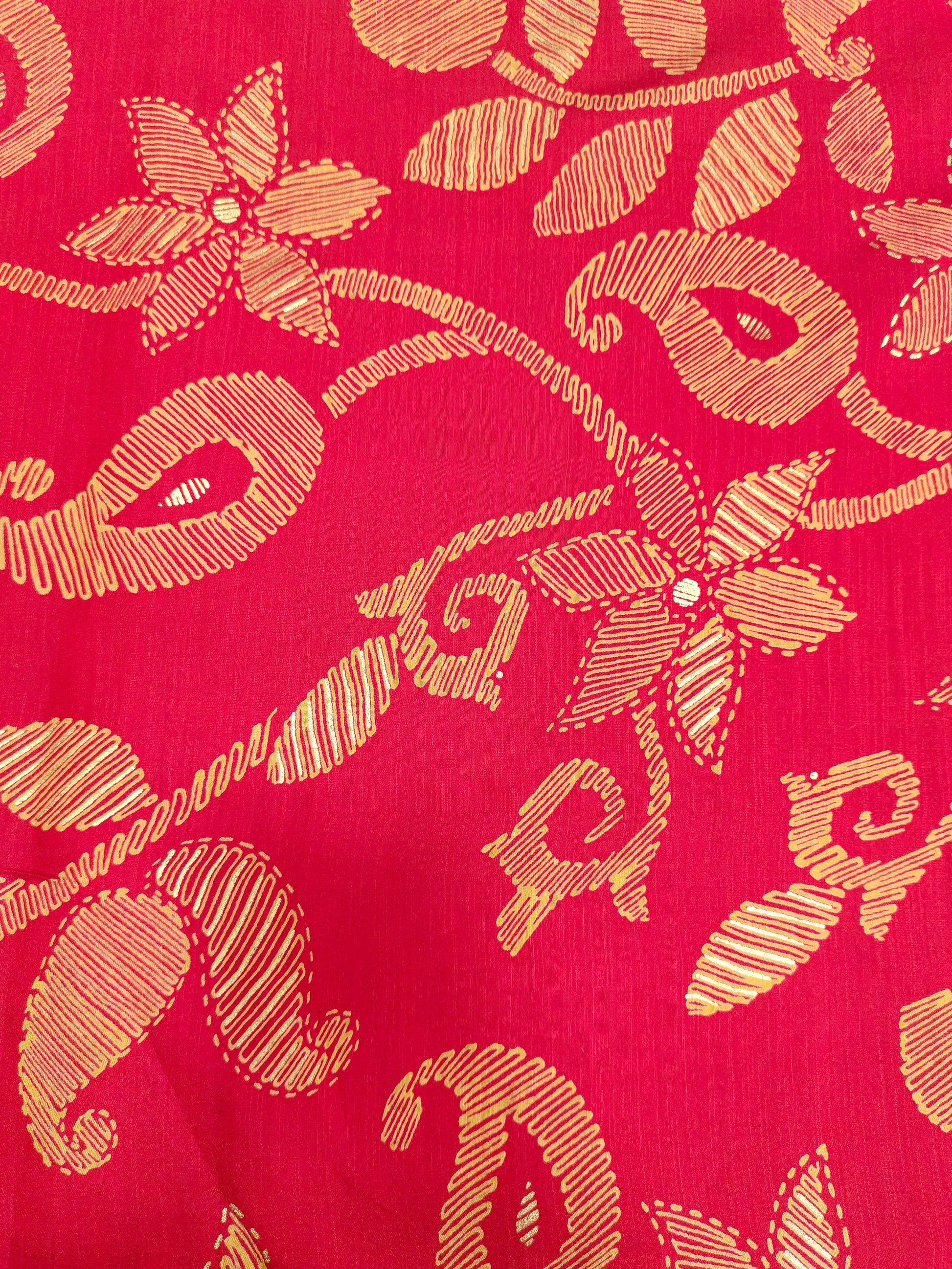 Anya silk red color disharge foil print