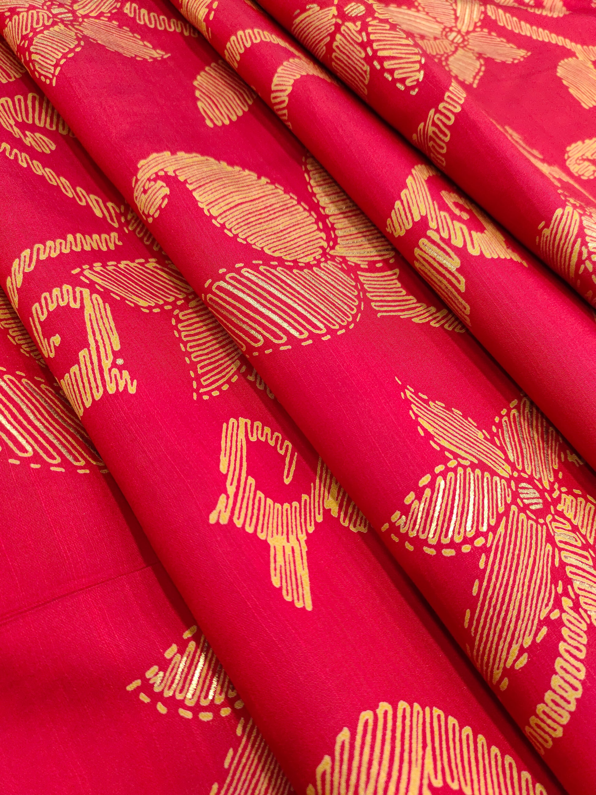Anya silk red color disharge foil print