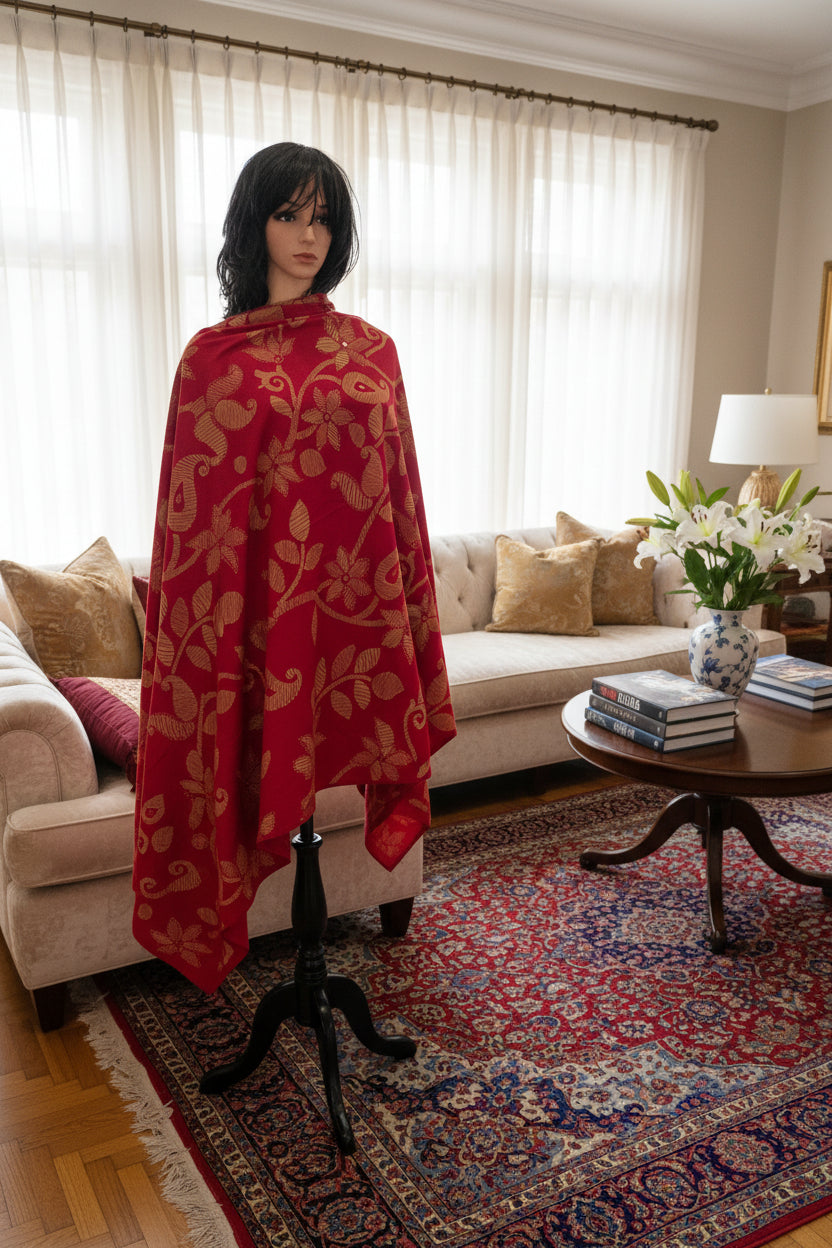 Anya silk red color disharge foil print