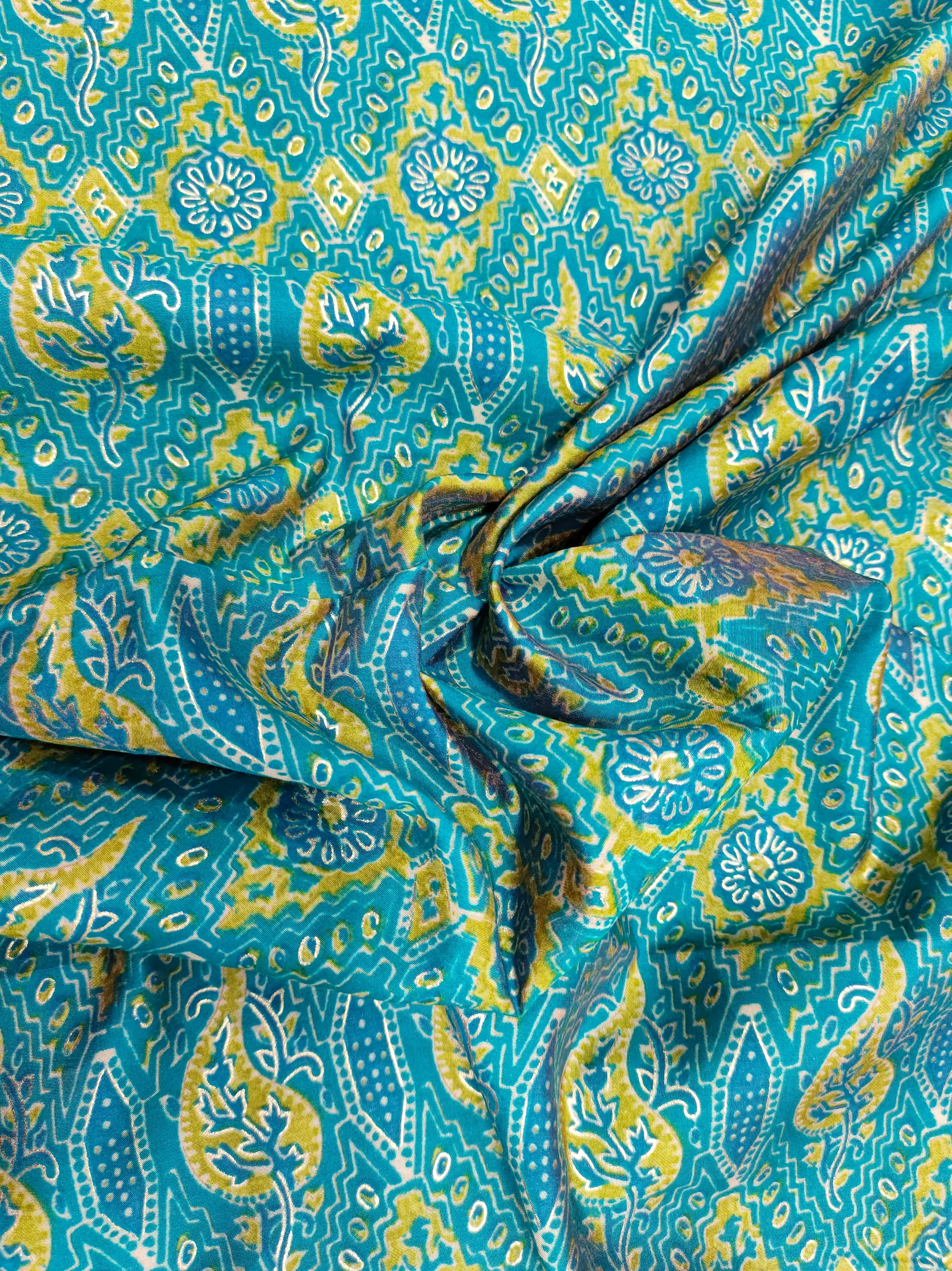 Blue modal chanderi fabric anya print.