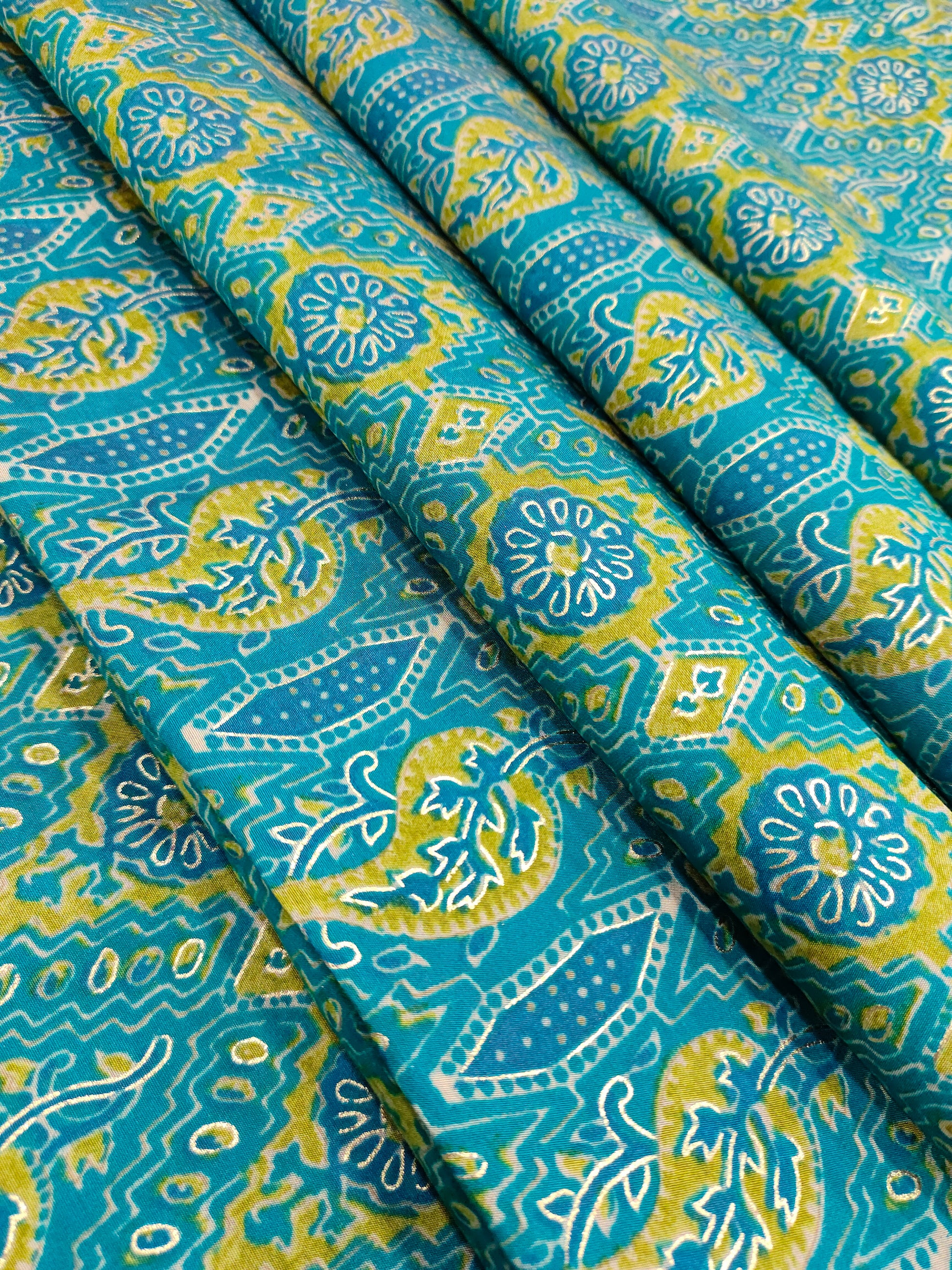 Blue modal chanderi fabric anya print.