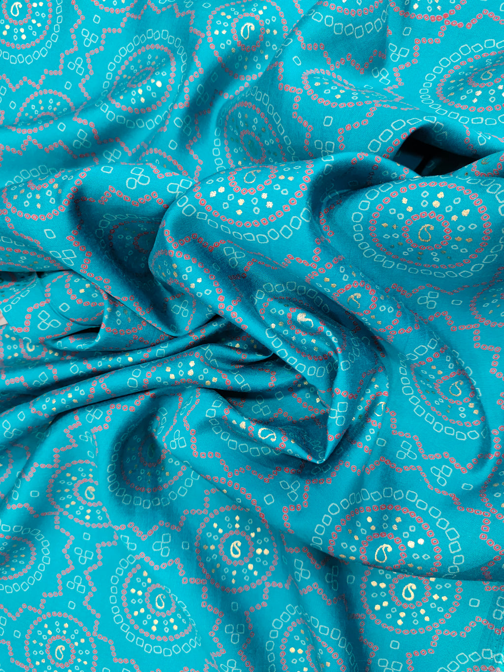 Blue chanderi fabric digital print ad gold foile.
