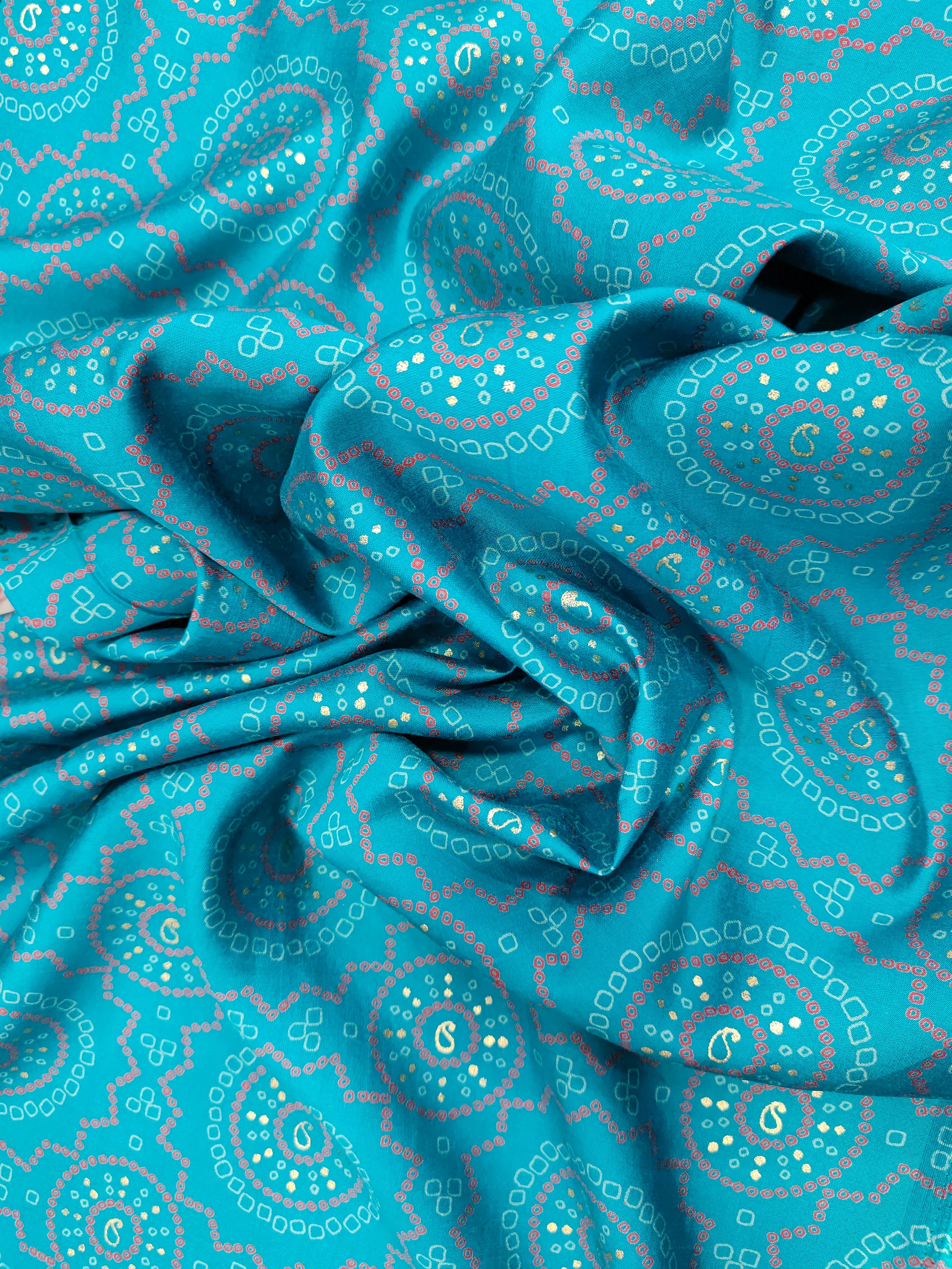 Blue chanderi fabric digital print ad gold foile.