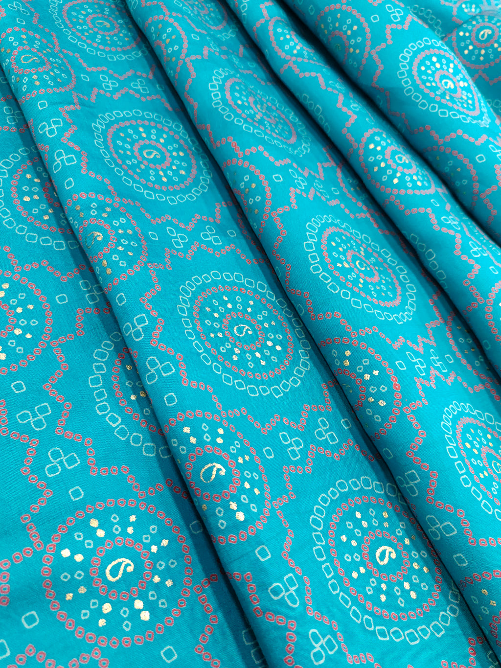 Blue chanderi fabric digital print ad gold foile.