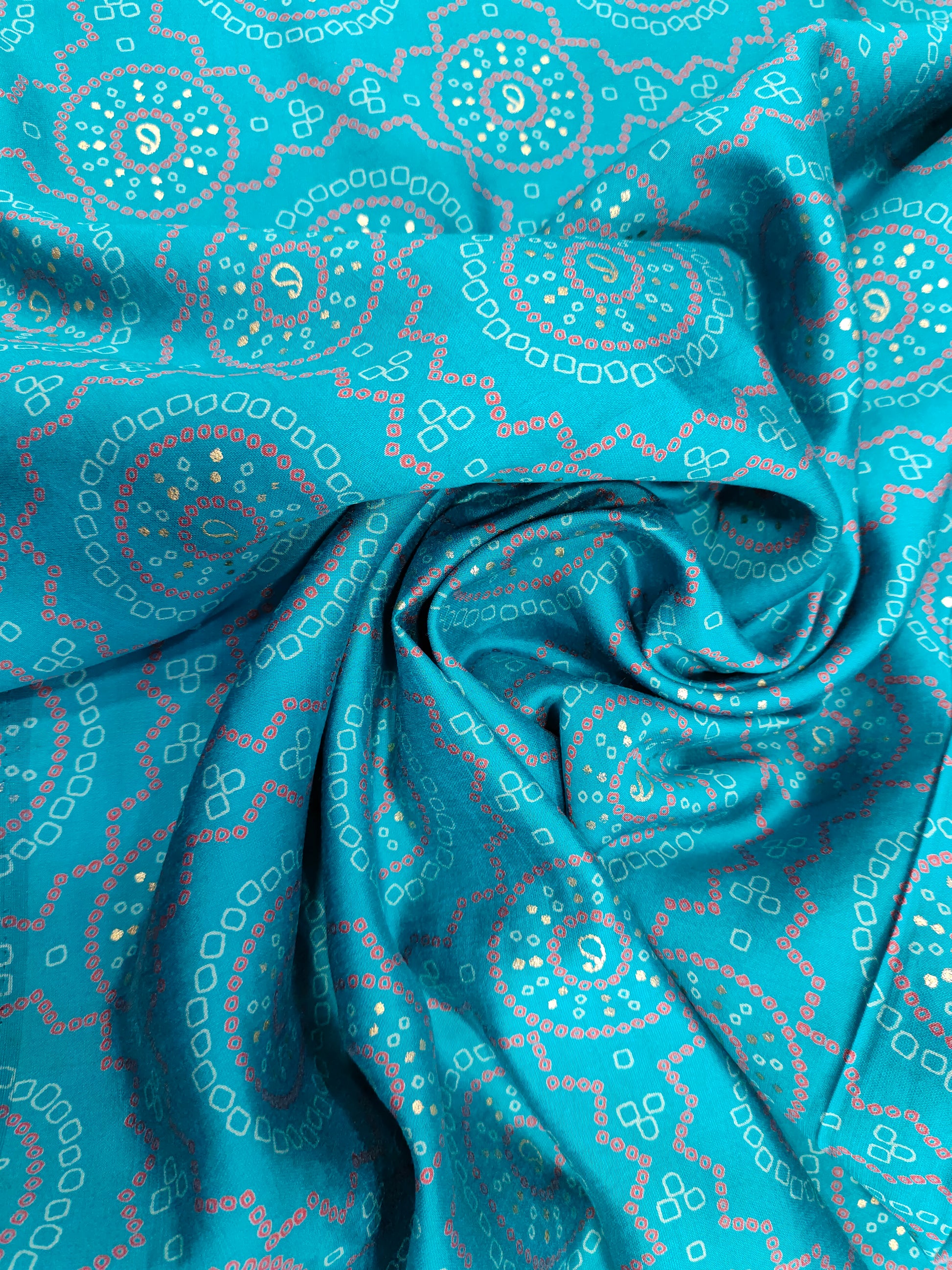 Blue chanderi fabric digital print ad gold foile.