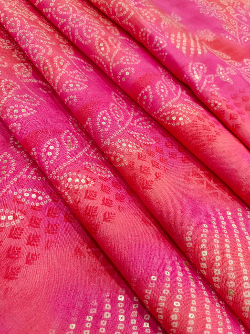 Modal chanderi pink color with digital foil print