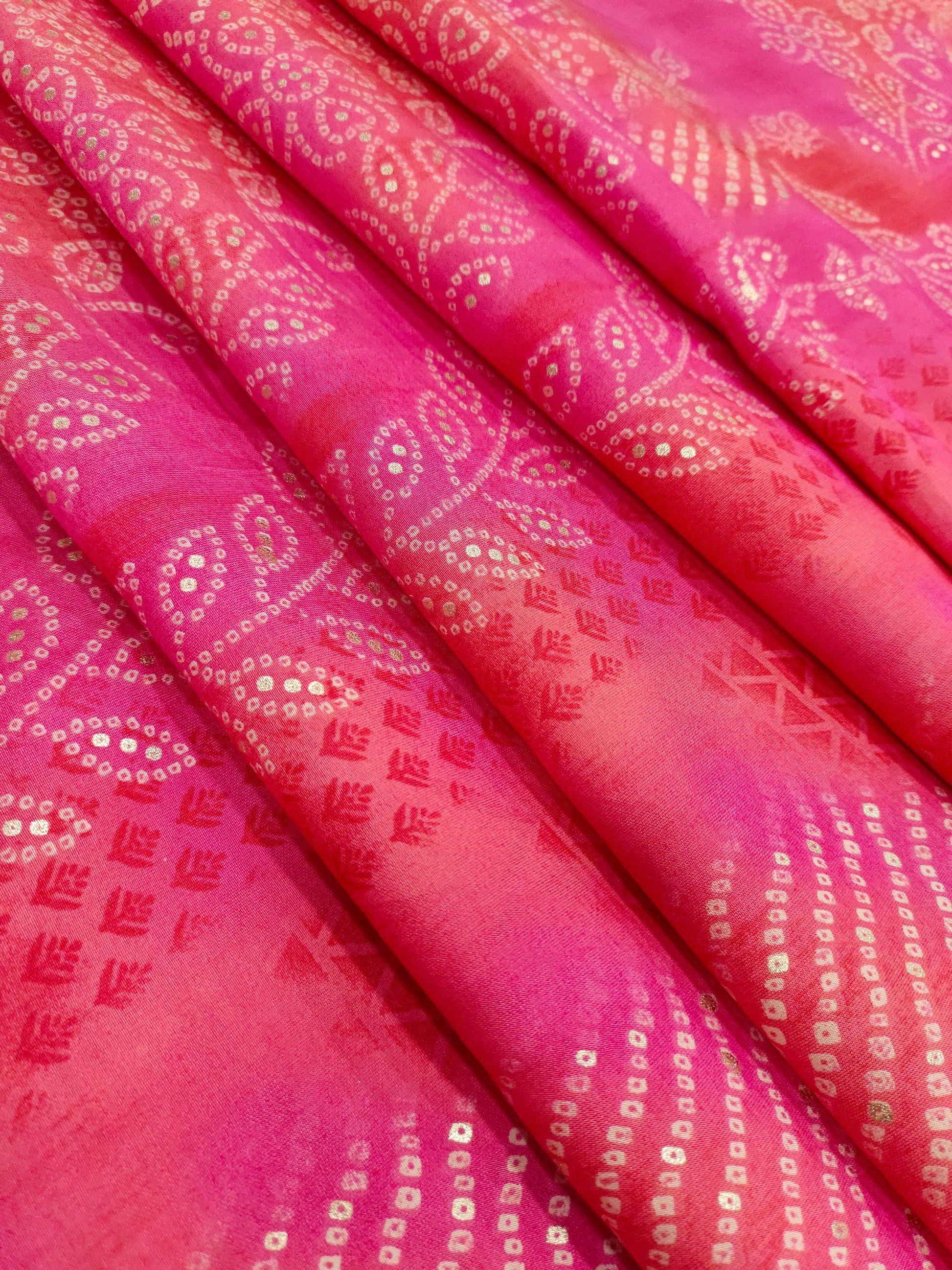 Modal chanderi pink color with digital foil print